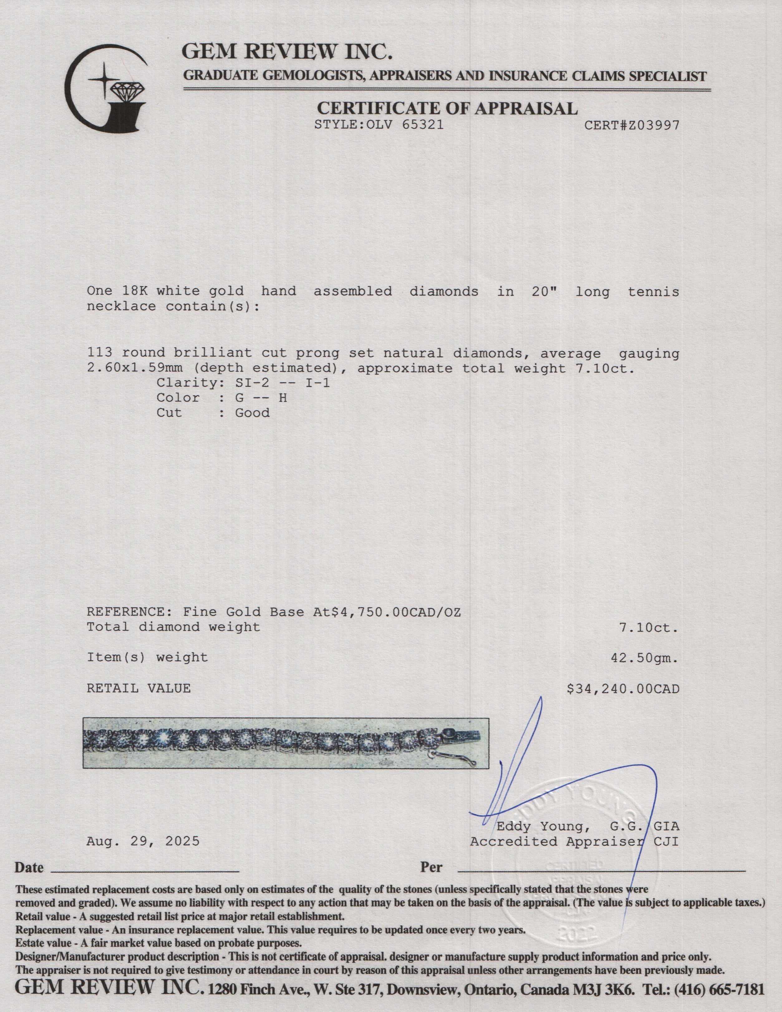 18k White Gold 7.10 tcw. Diamond Tennis Necklace