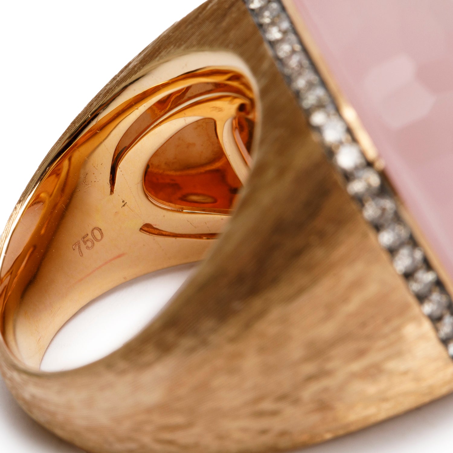 18k Rose Gold Rose Quartz and Diamond Ring, Size 6.5