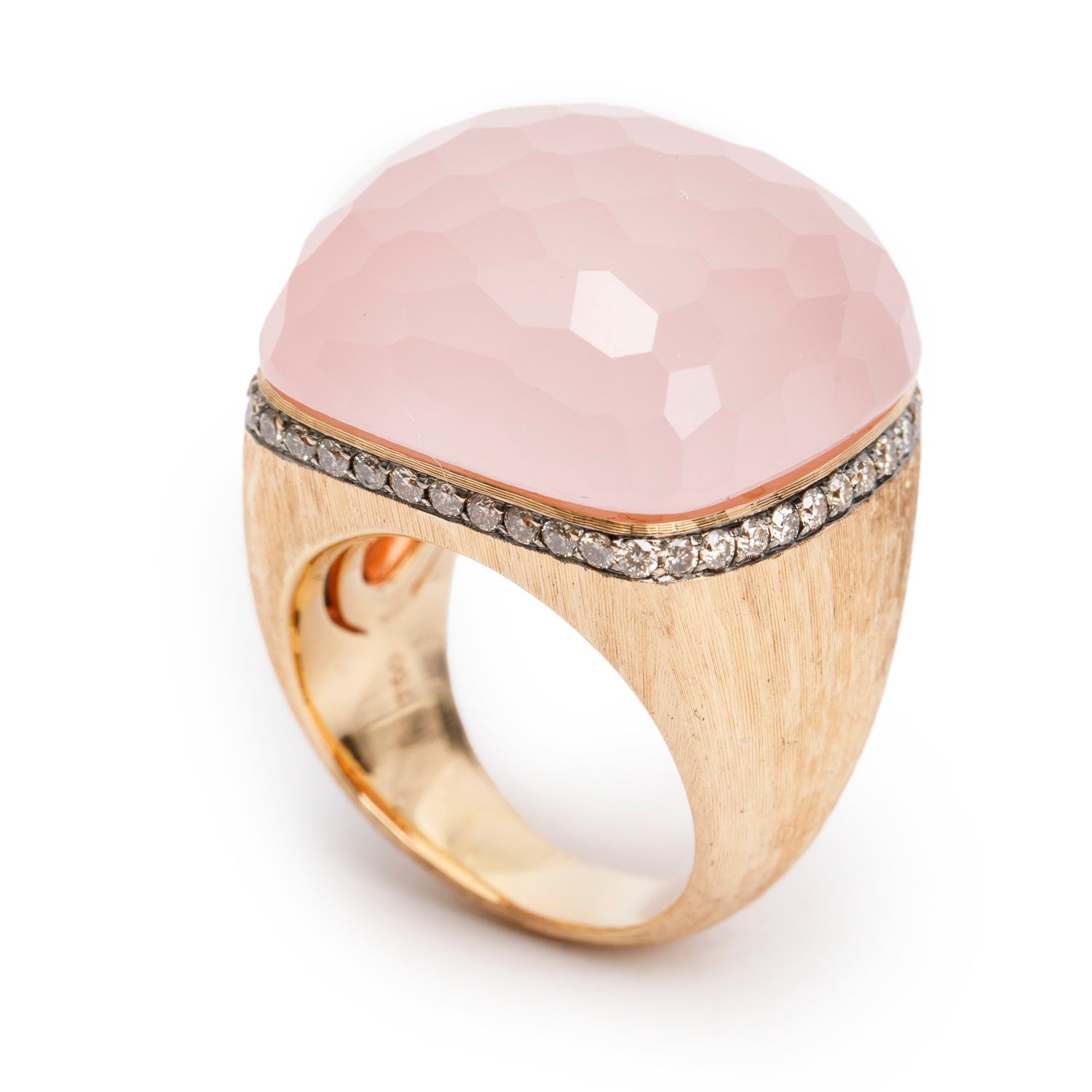 18k Rose Gold Rose Quartz and Diamond Ring, Size 6.5