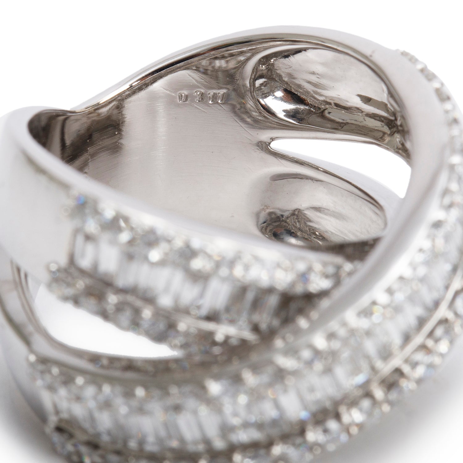 18k White Gold Pave Diamond 'X' Top Ring, Size 7.25
