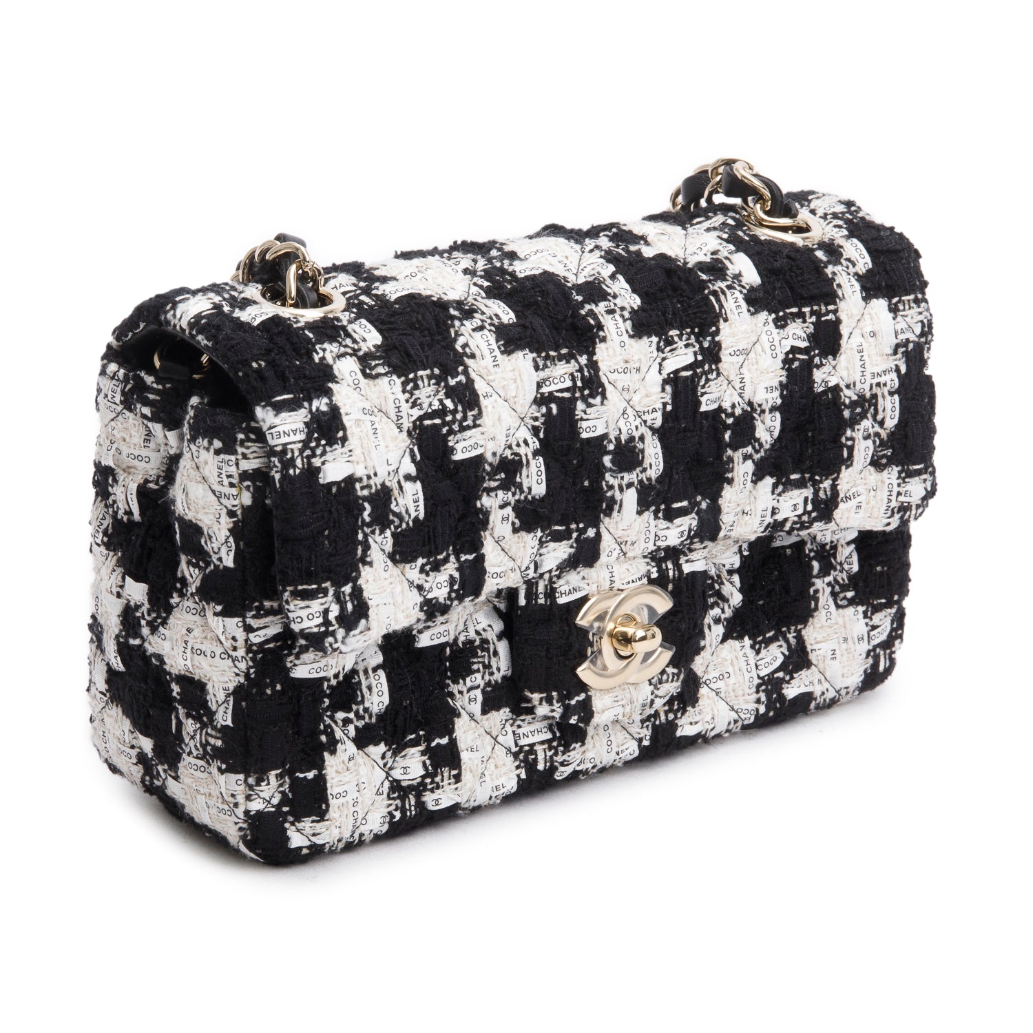 Chanel Black/White Tweed Houndstooth Quilted Mini Rectangular Flap w/ Box & Authenticity Card