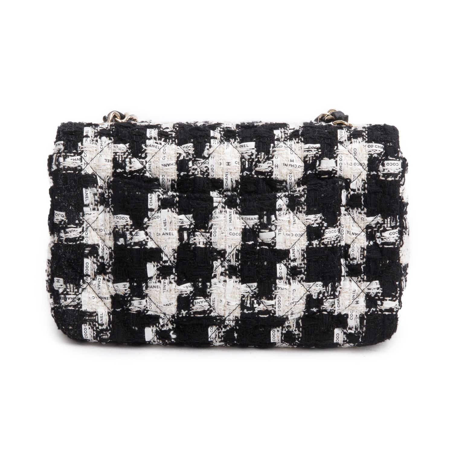 Chanel Black/White Tweed Houndstooth Quilted Mini Rectangular Flap w/ Box & Authenticity Card