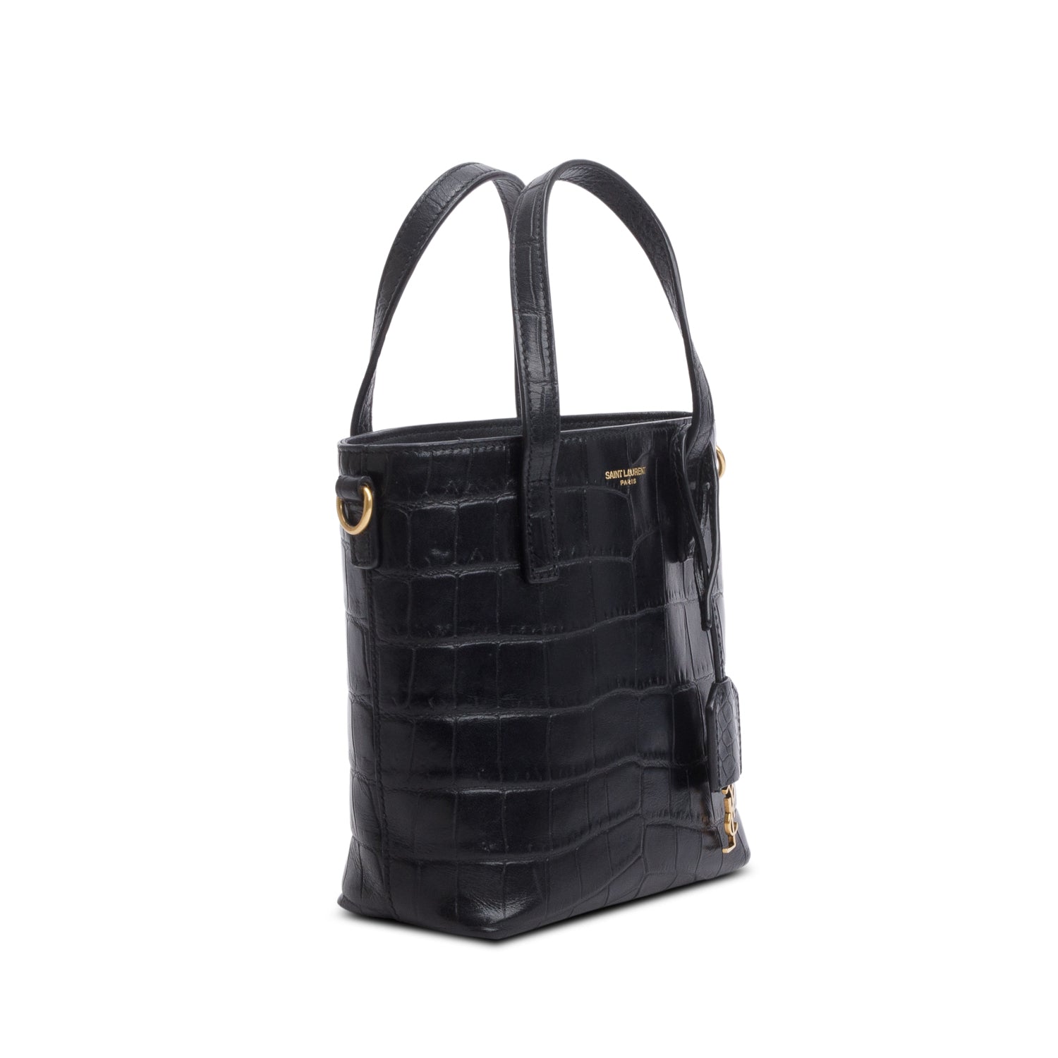 Saint Laurent 2025 Black Croc Embossed Calfskin Mini Toy Shopper Tote w/ Strap