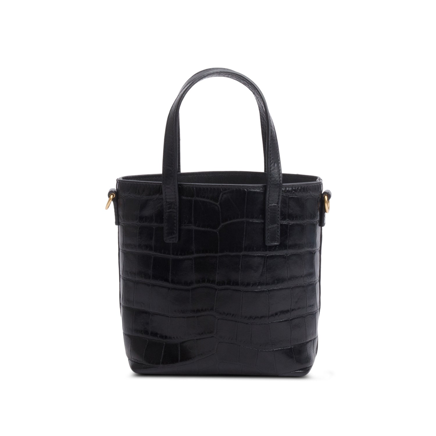 Saint Laurent 2025 Black Croc Embossed Calfskin Mini Toy Shopper Tote w/ Strap