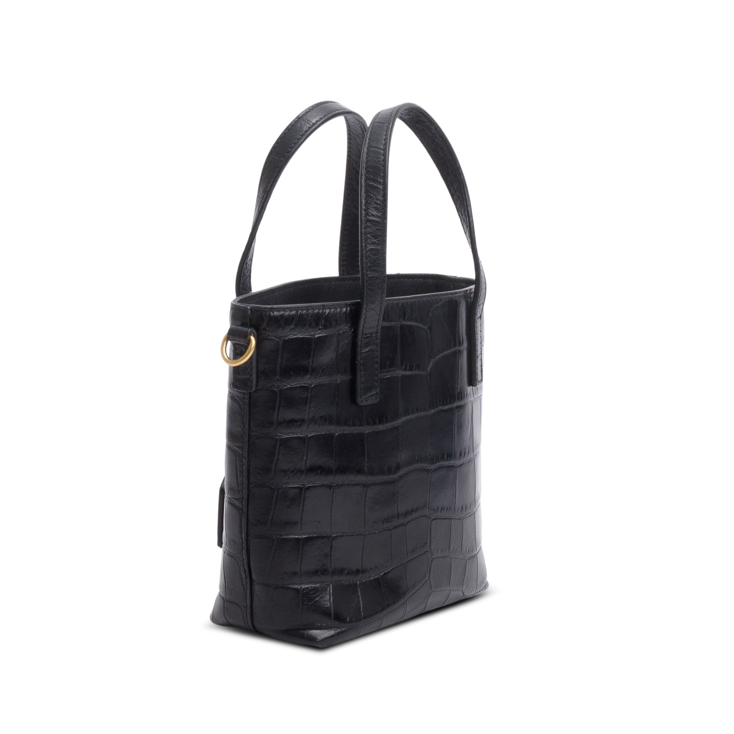 Saint Laurent 2025 Black Croc Embossed Calfskin Mini Toy Shopper Tote w/ Strap