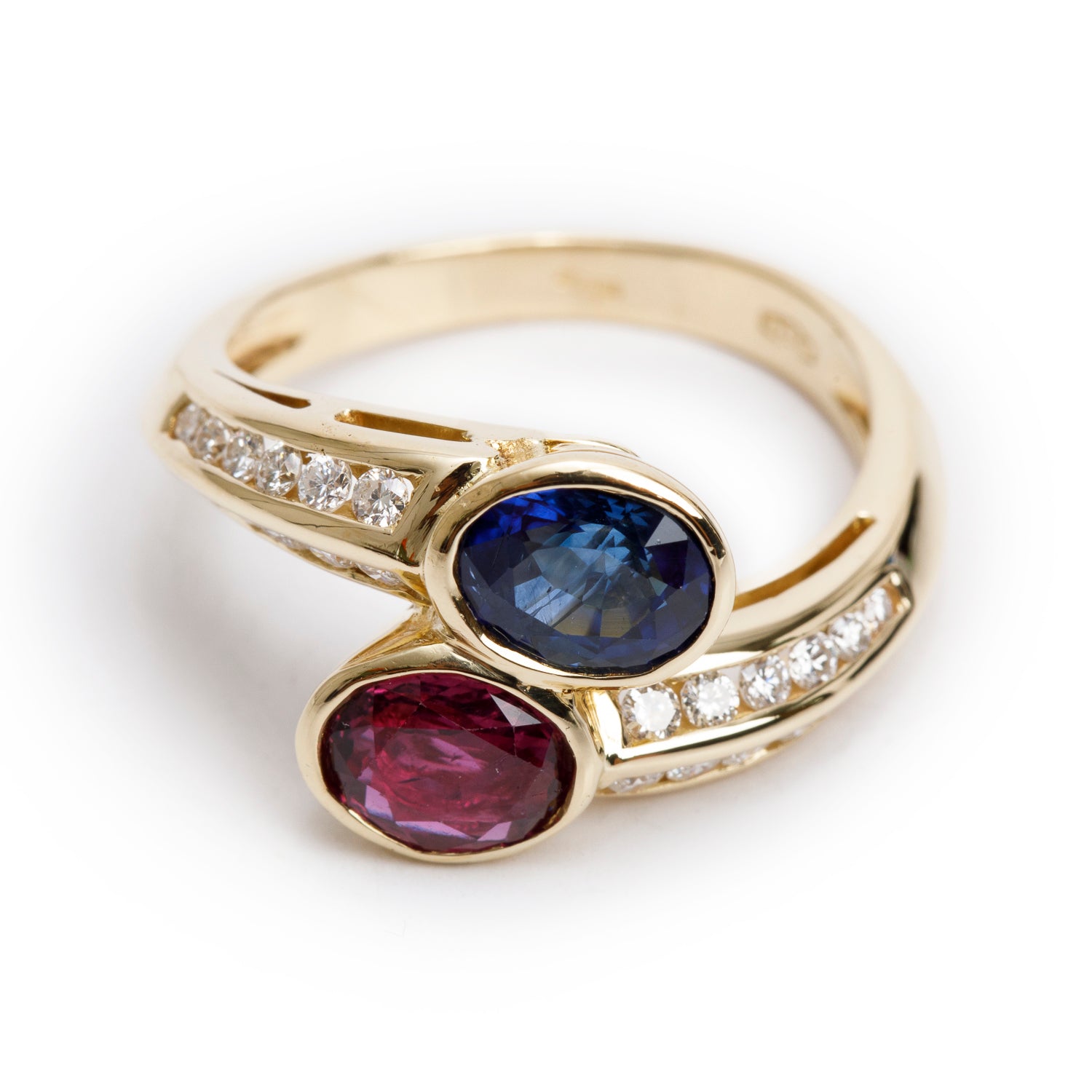 18k Yellow Gold Ruby, Sapphire and Diamond Ring, Size 7