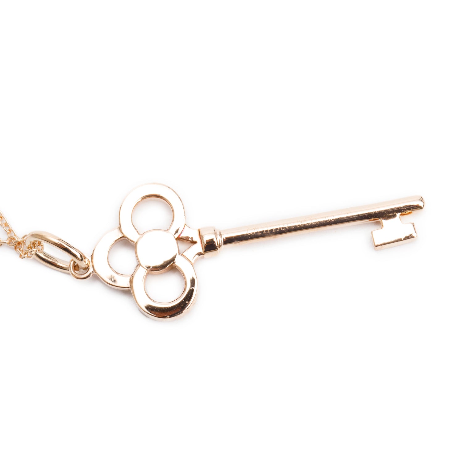 Tiffany & Co. 18k Rose Gold Diamond 1.5" Crown Key Pendant Necklace w/ Box