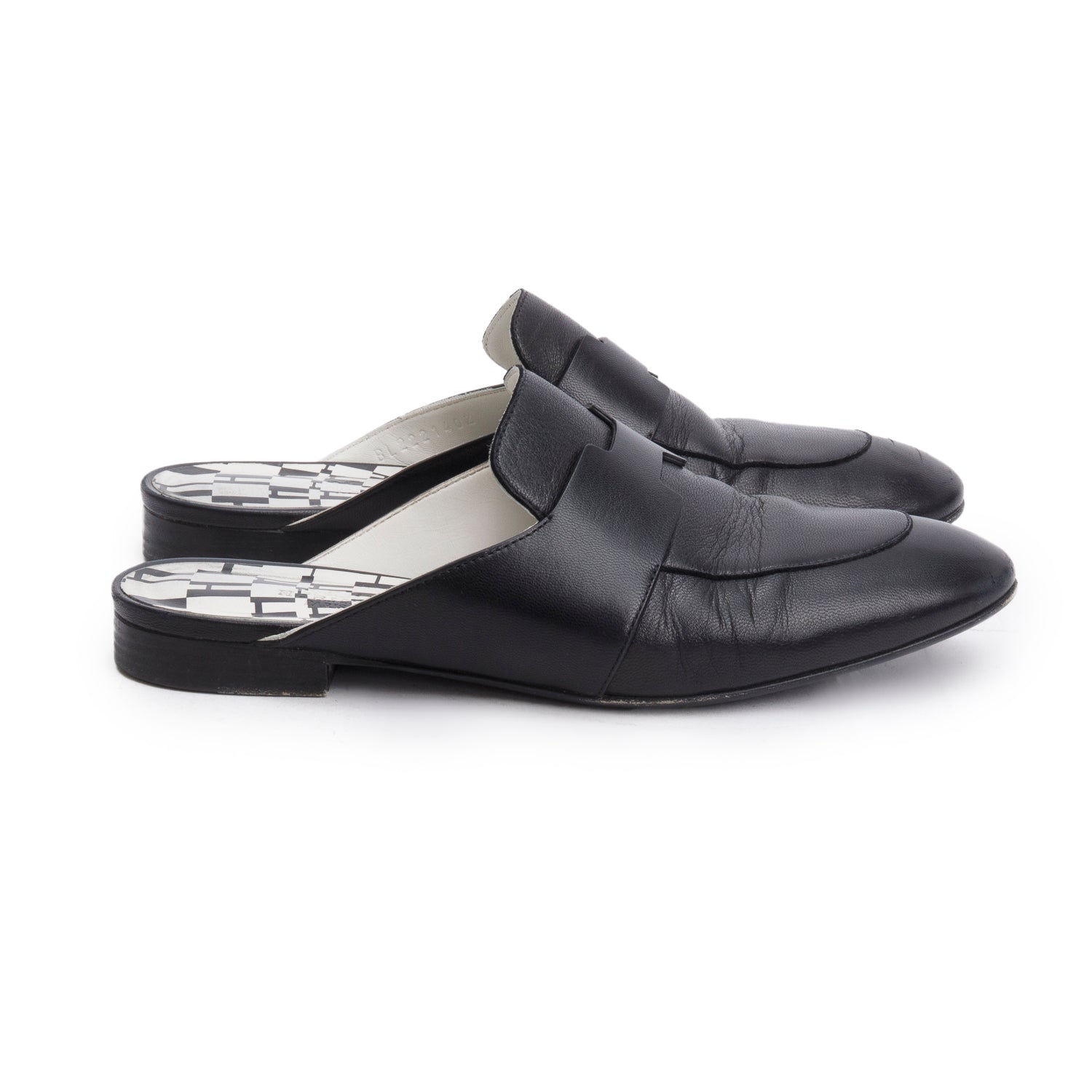 Hermes Noir Supple Goatskin Leather Catena Mules, Size 38.5 w/ Box