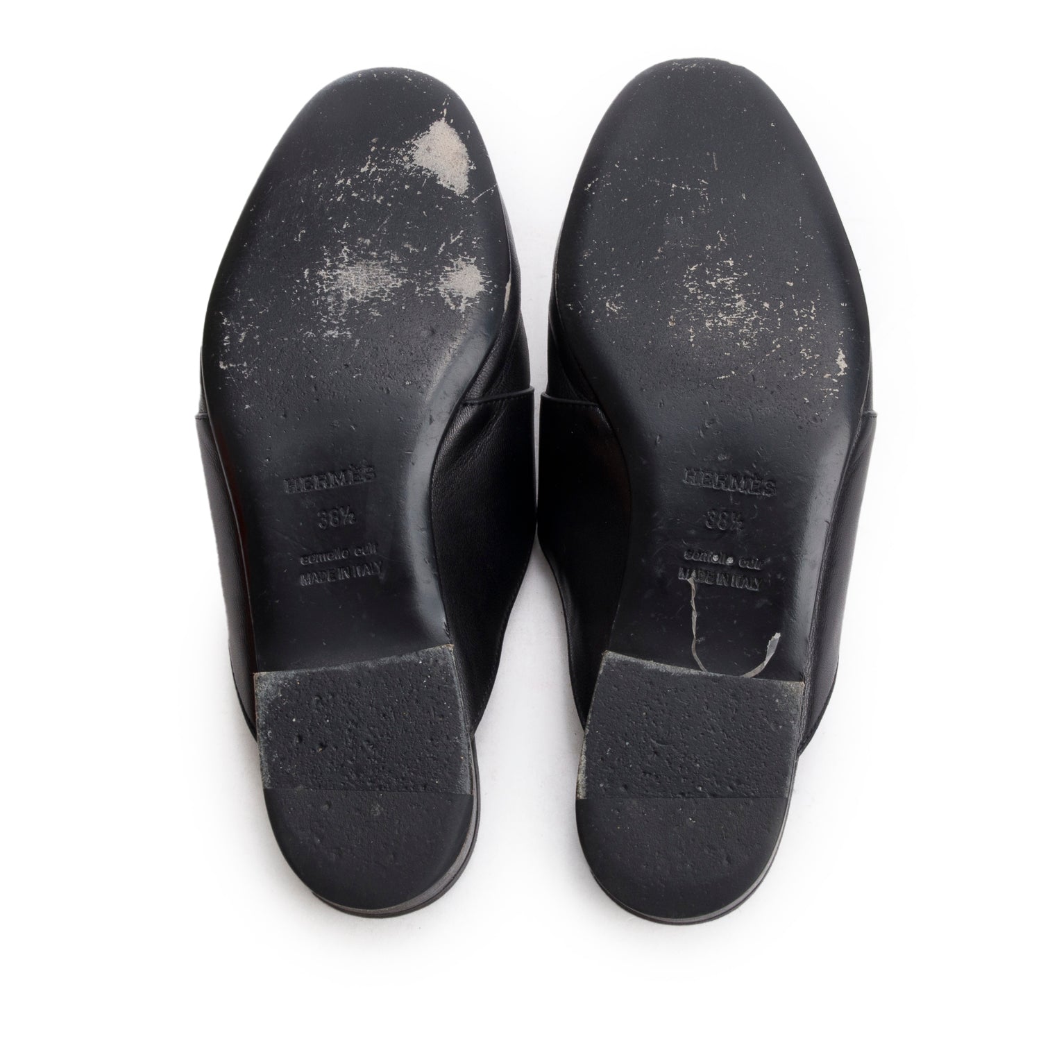 Hermes Noir Supple Goatskin Leather Catena Mules, Size 38.5 w/ Box