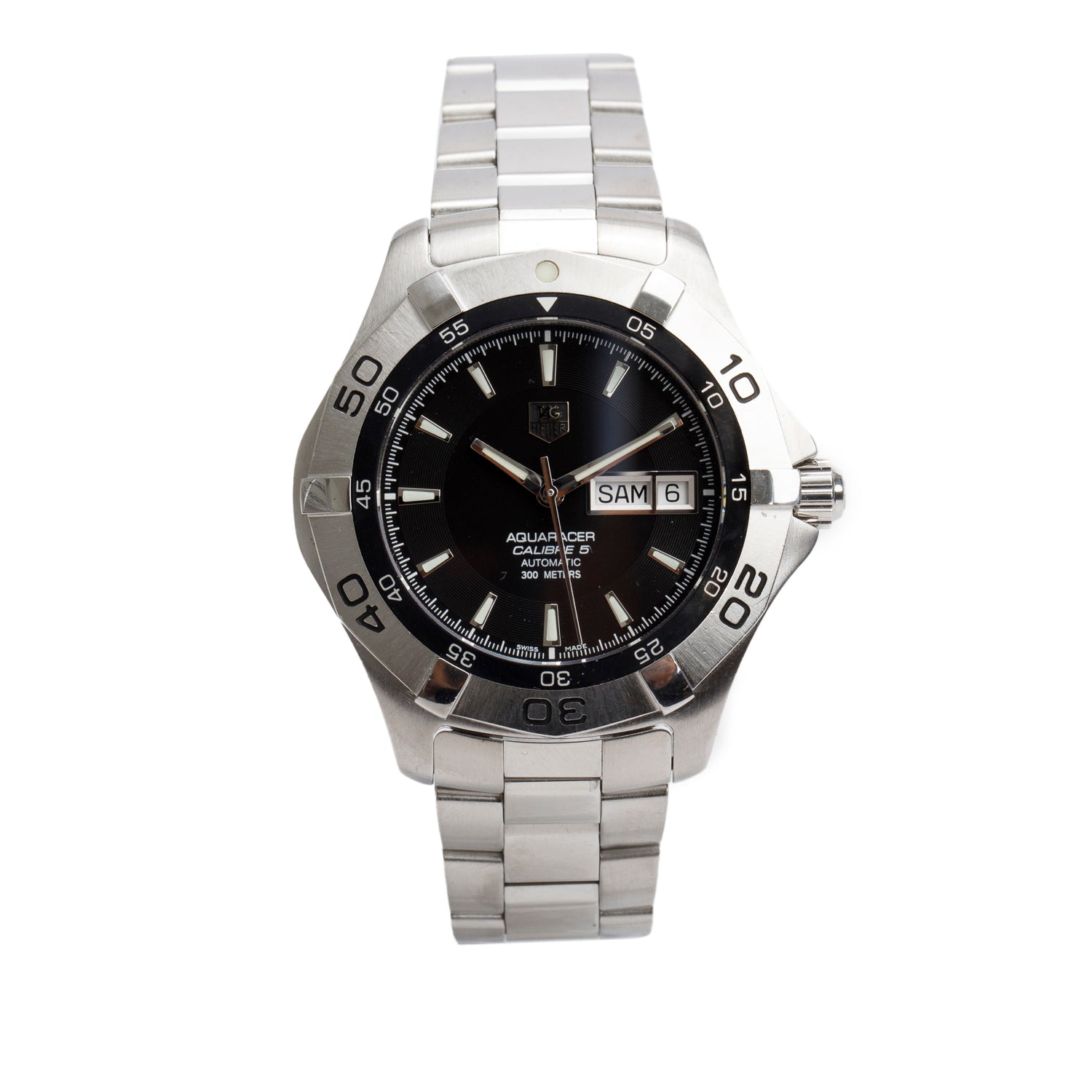 Tag Heuer Stainless Steel Aquaracer 2000 Day Date 41 MM Automatic Watch Black Dial WAF2010