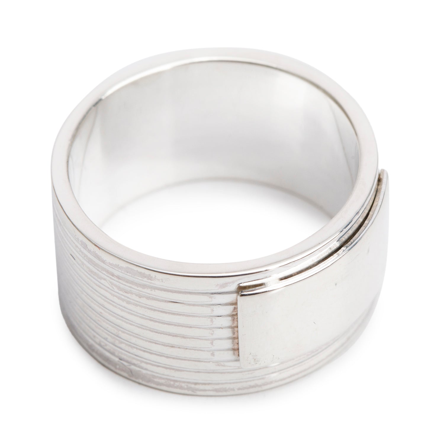 Gucci Sterling Silver Trademark 12 MM Wide Striped Band Ring, Size 9.25