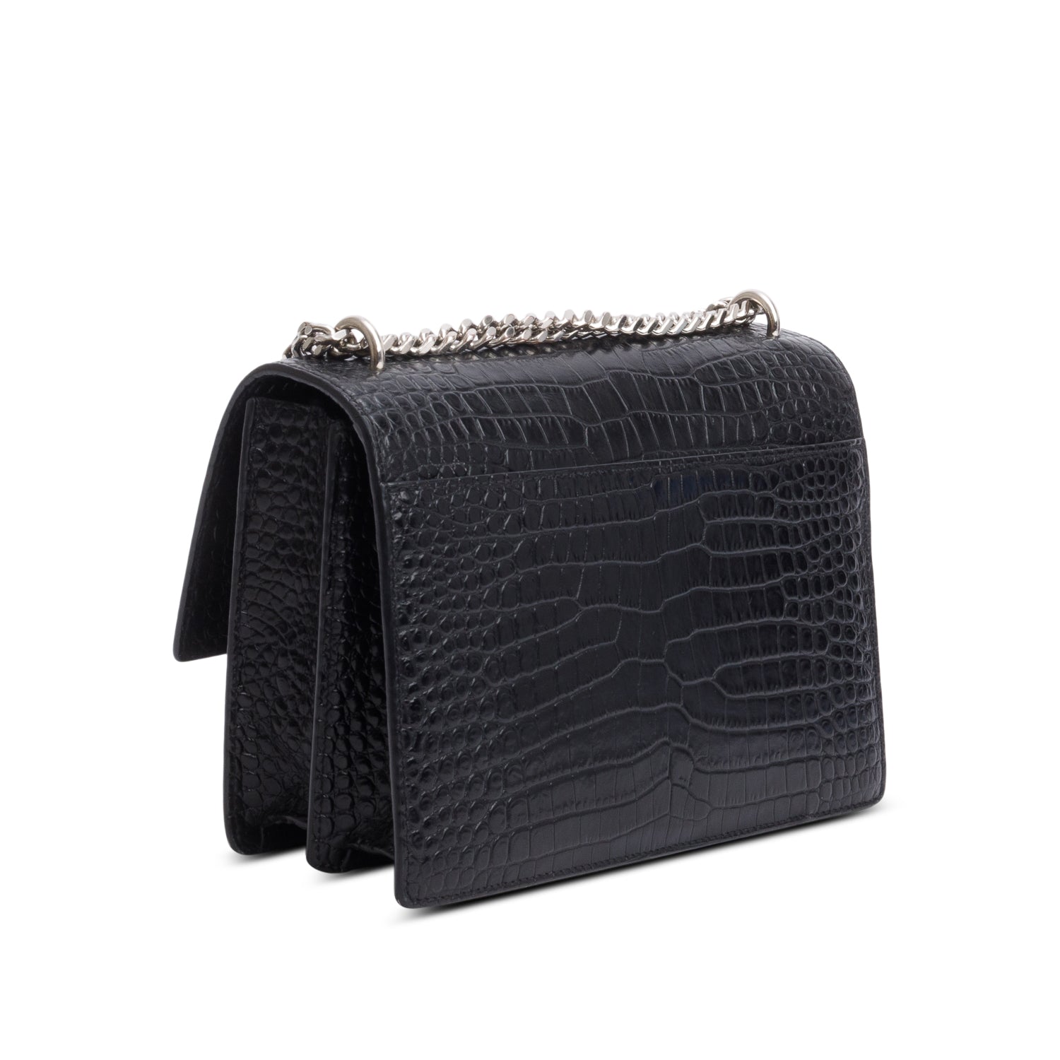 Saint Laurent Black Croc Embossed Calfskin Medium Sunset Bag