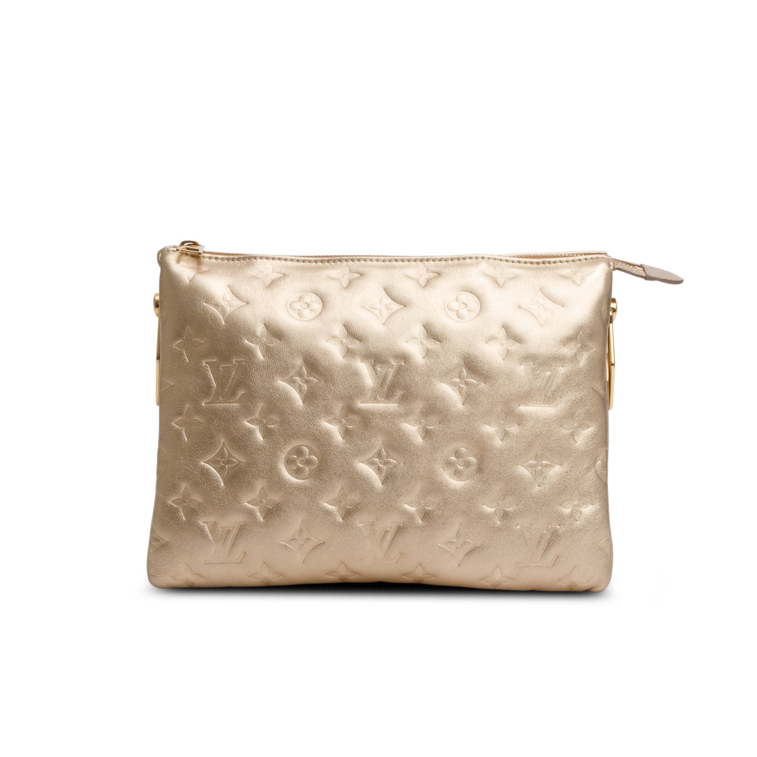 Louis Vuitton 2021 Gold Monogram Embossed Lambskin Leather Coussin PM w/ Straps