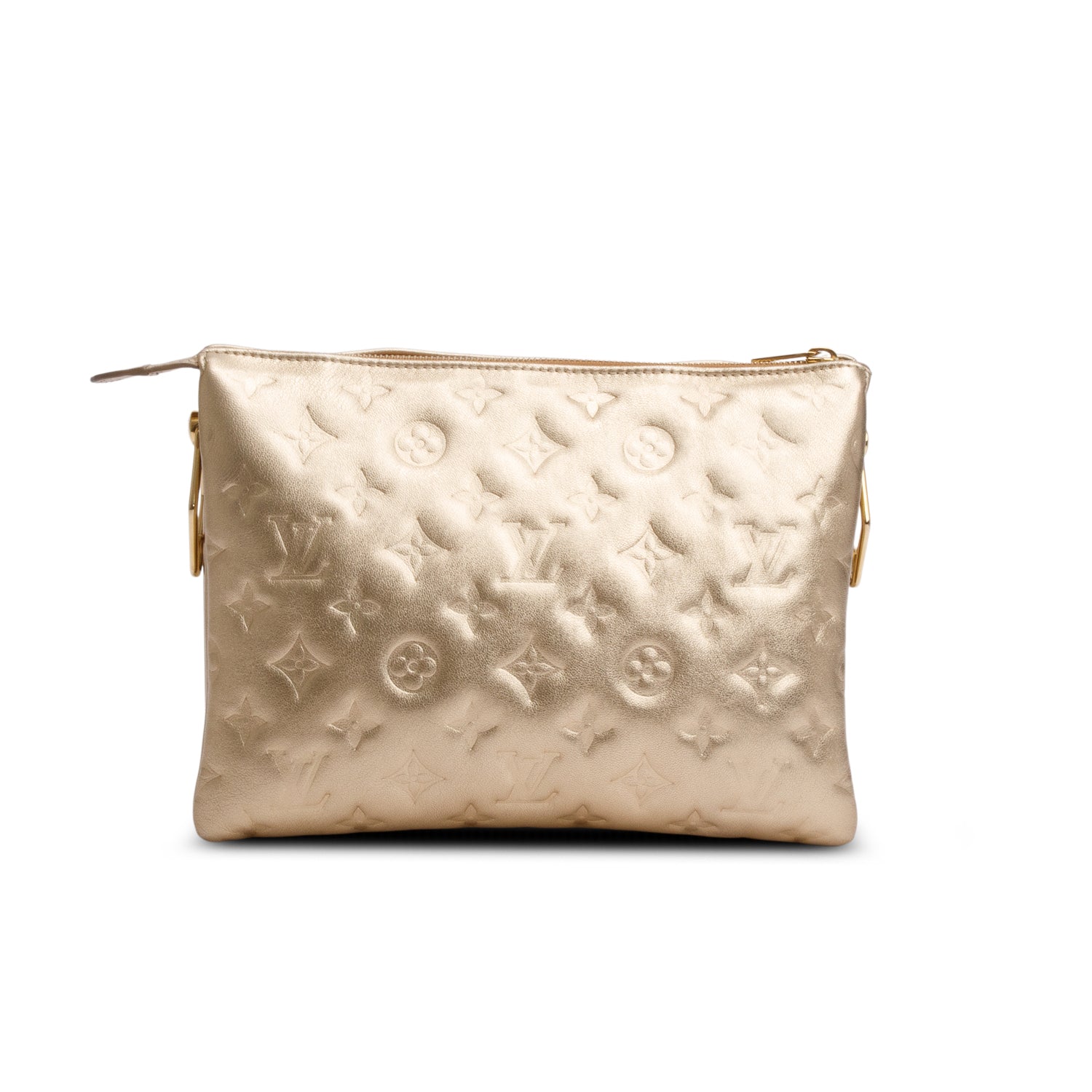 Louis Vuitton 2021 Gold Monogram Embossed Lambskin Leather Coussin PM w/ Straps