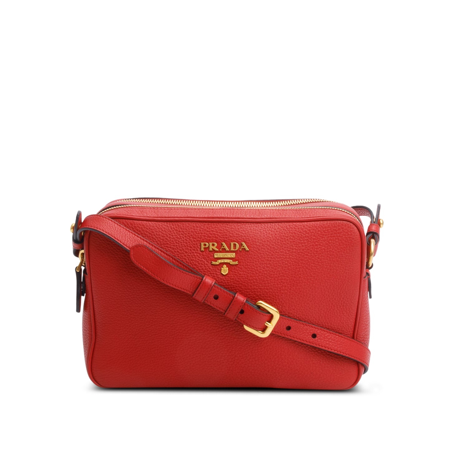 Prada Red Vitello Phenix Leather Camera Bag w/ Authenticity Card
