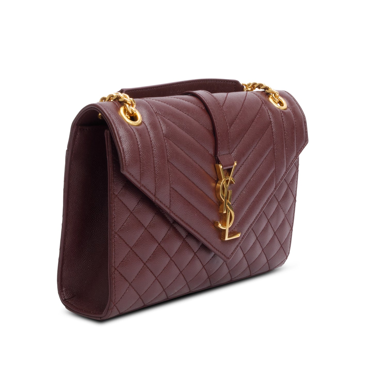 Saint Laurent 2024 Burgundy Grain de Poudre Medium Envelope Shoulder Bag