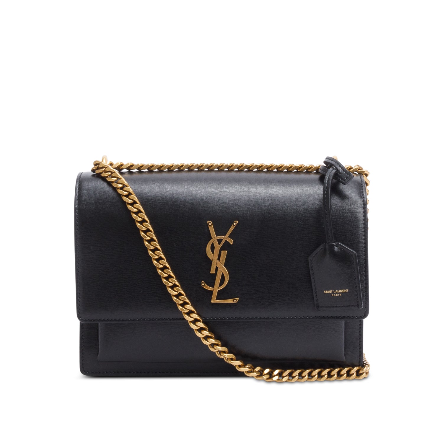 Saint Laurent 2024 Black Calfskin Leather Medium Sunset Shoulder Bag w/ Box