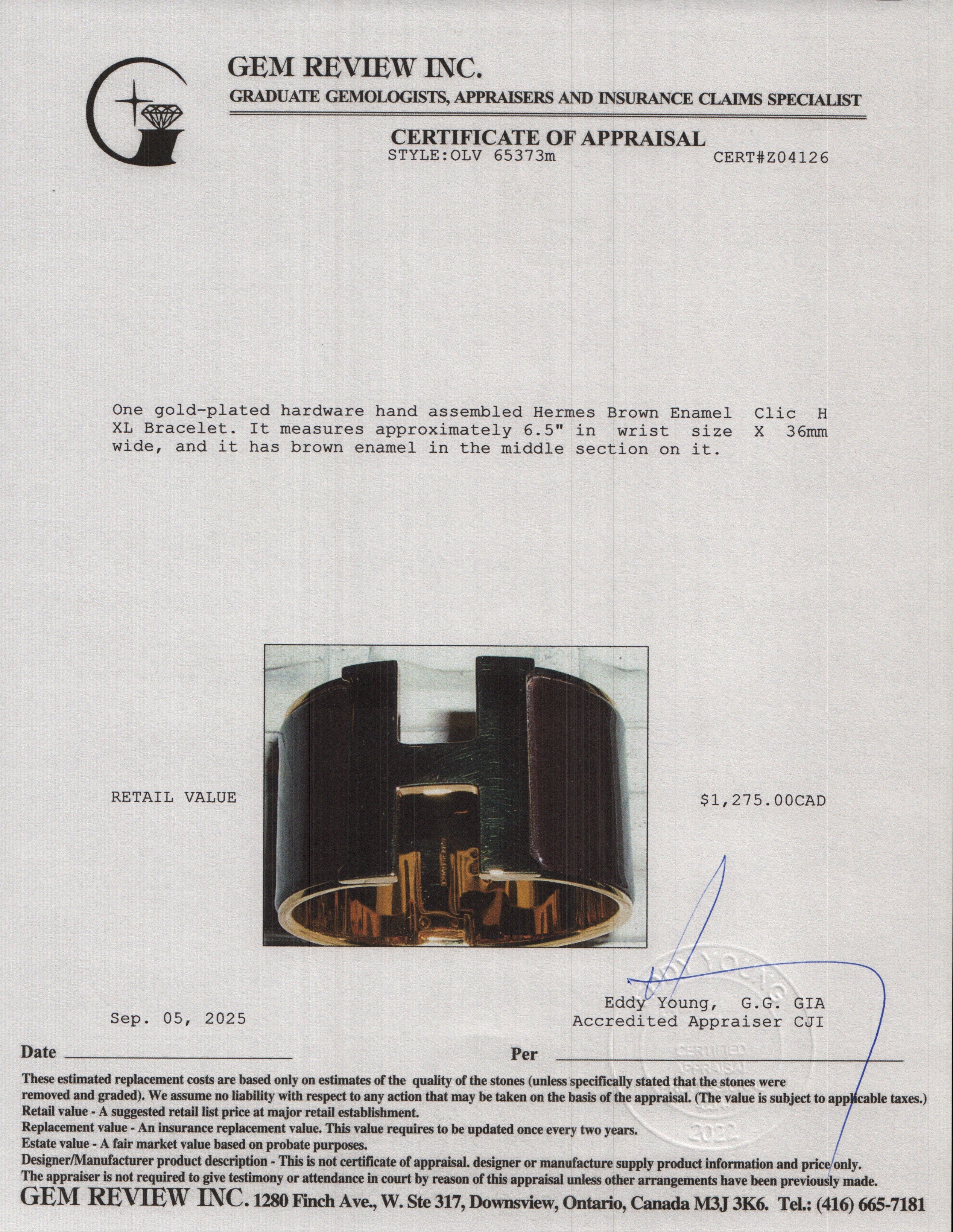 Hermes Gold-Plated Brown Enamel Clic H XL Bracelet w/ Box