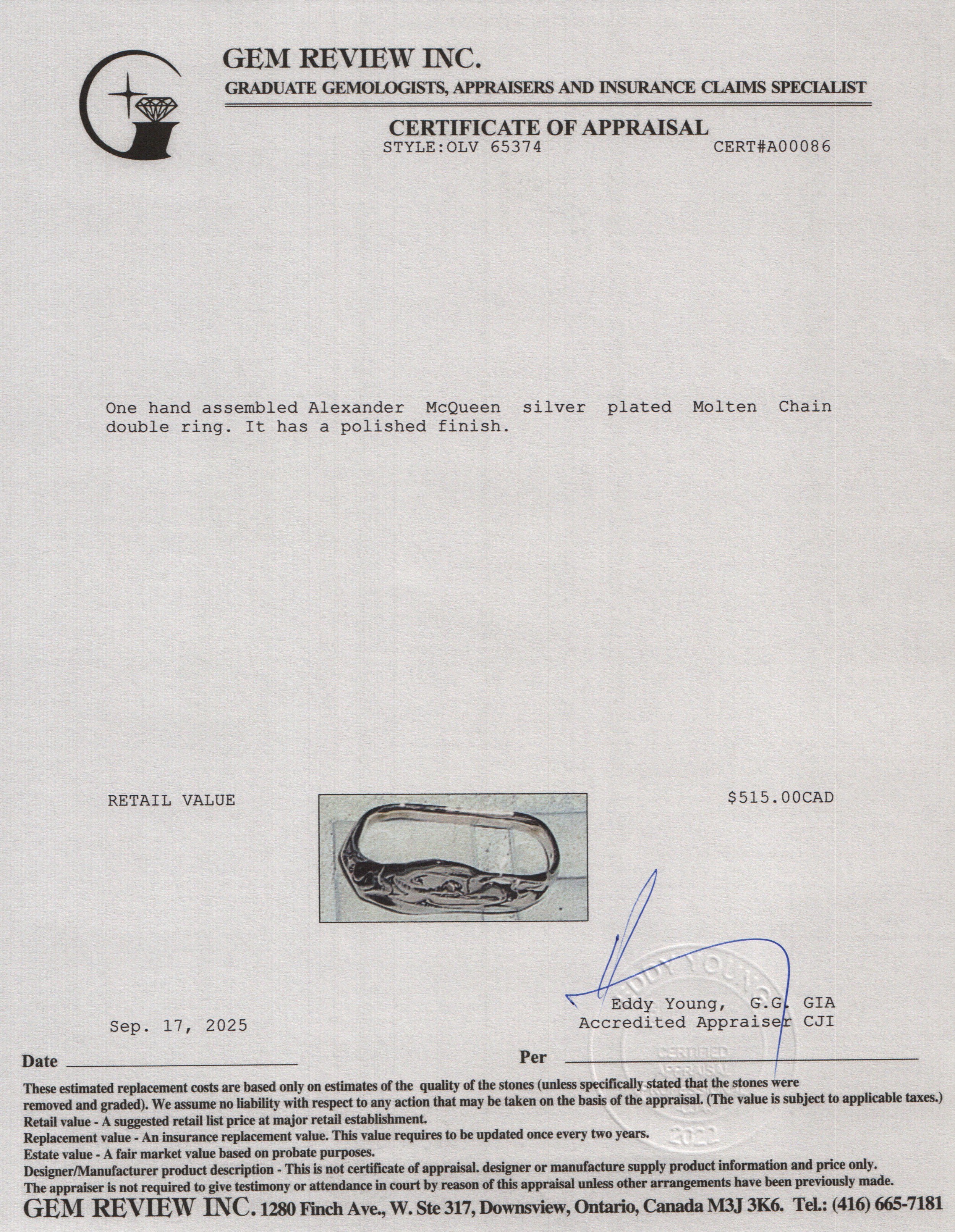 Alexander McQueen Silver Plated Molten Chain Double Ring, Size L