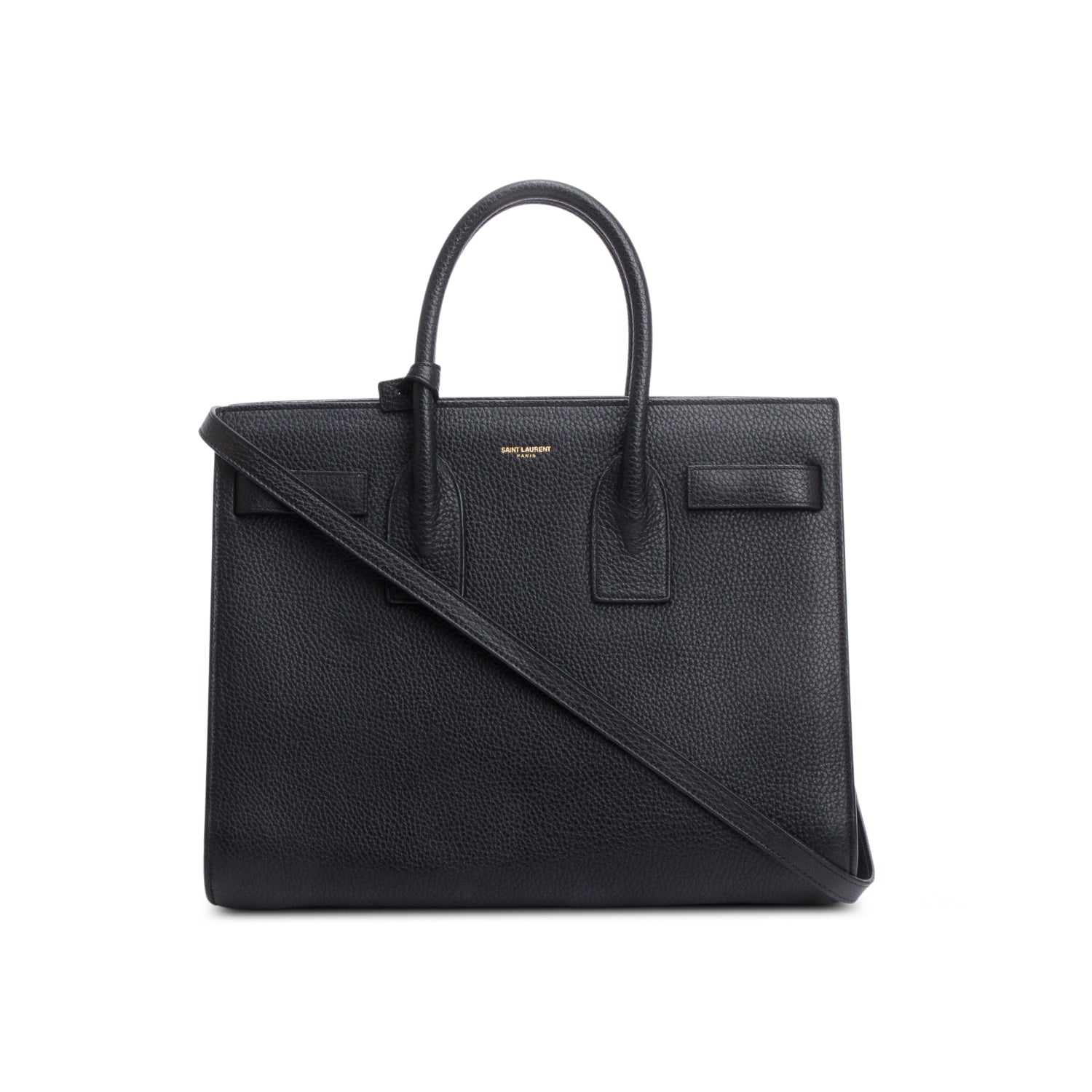 Saint Laurent Black Grained Leather Small Sac de Jour w/ Strap