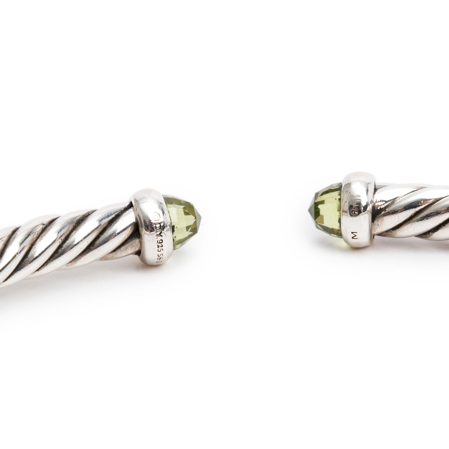 David Yurman Sterling Silver & 14k Yellow Gold Peridot 4 MM Cable Flex Bracelet w/ Box