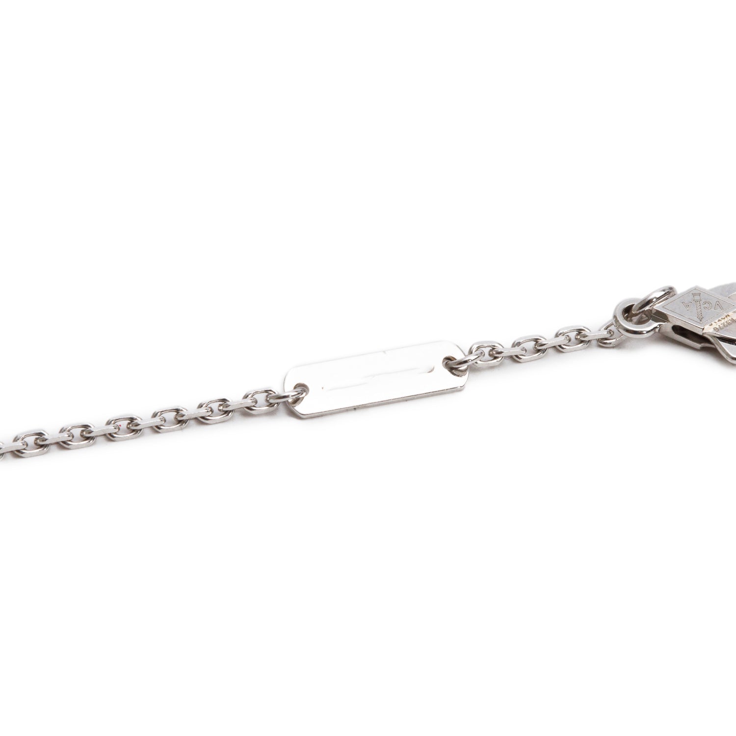 Van Cleef & Arpels 18k White Gold Vintage Alhambra Mother of Pearl Pendant Necklace w/ Carry Pouch