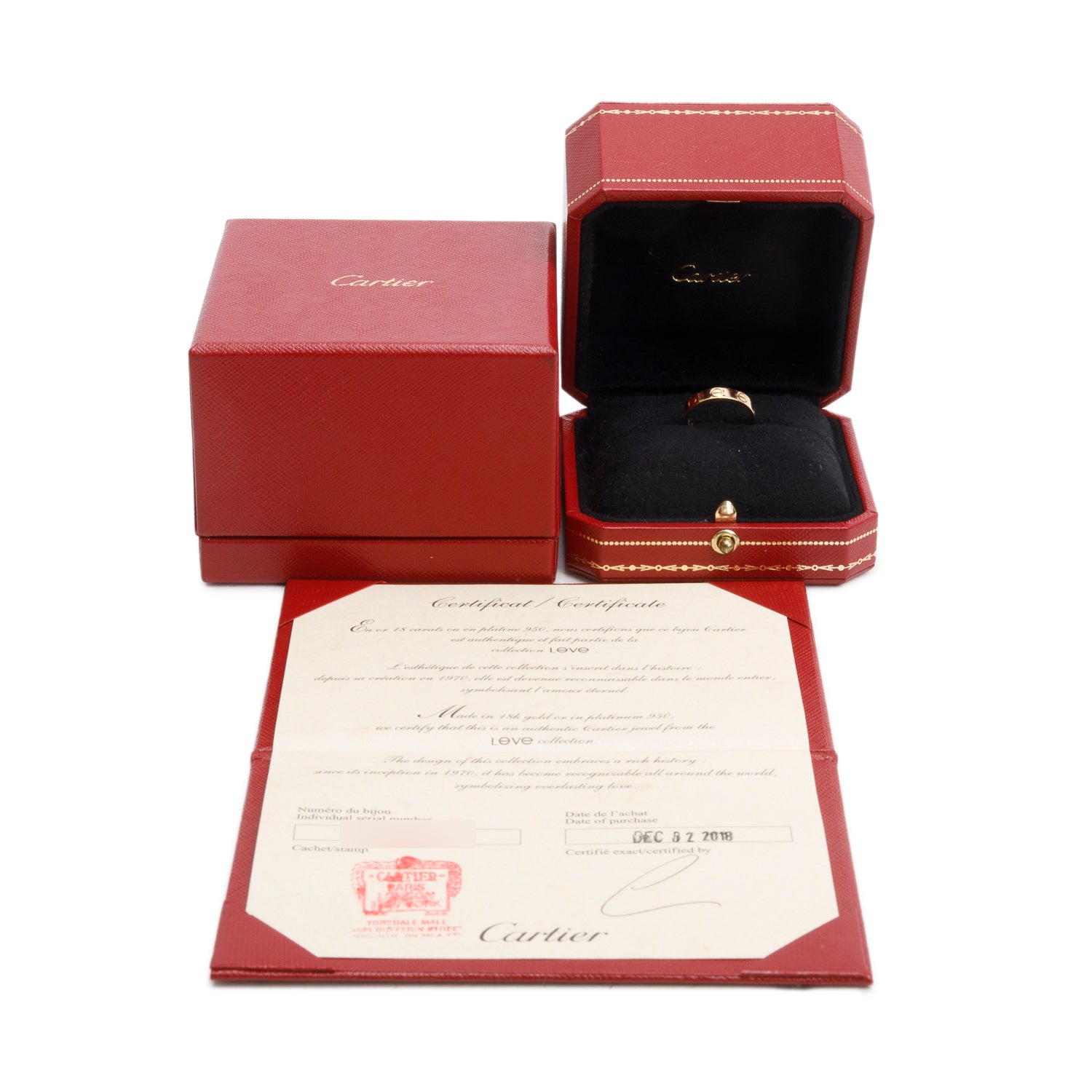Cartier 18k Yellow Gold 3.6 MM Love Wedding Band Ring, Size 48 4.5 w/ Box, Receipt & Certificate