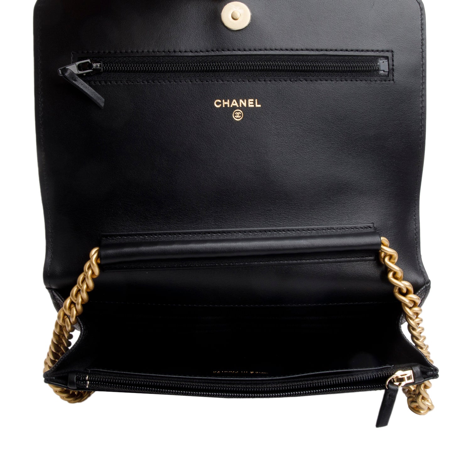 Chanel Black Caviar Quilted Boy Wallet on Chain w/ Box