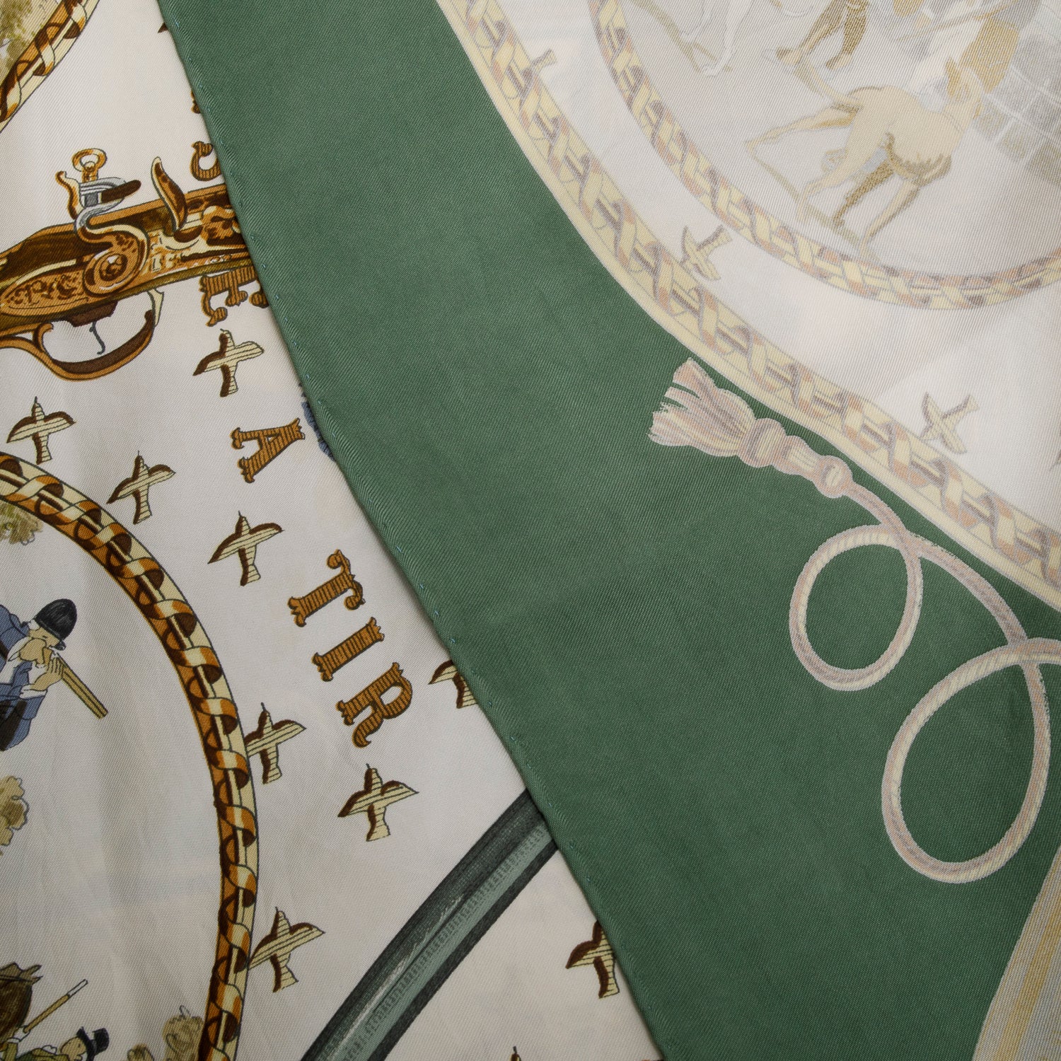 Hermes Green/Multicolor 'La Chase A Tir' Silk Scarf 90