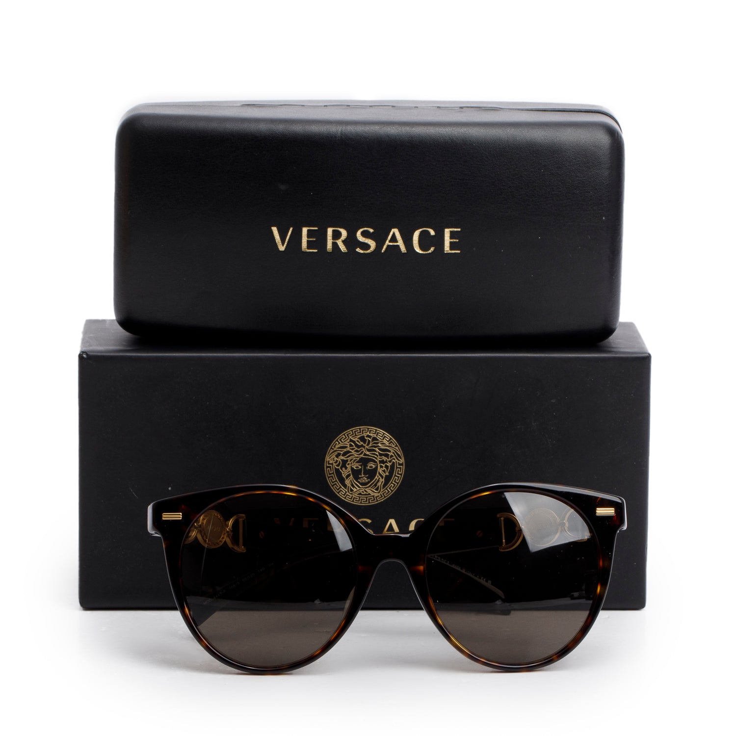 Versace 4442-F Brown Havana Acetate Medusa Oversized Round Sunglasses w/ Box & Case
