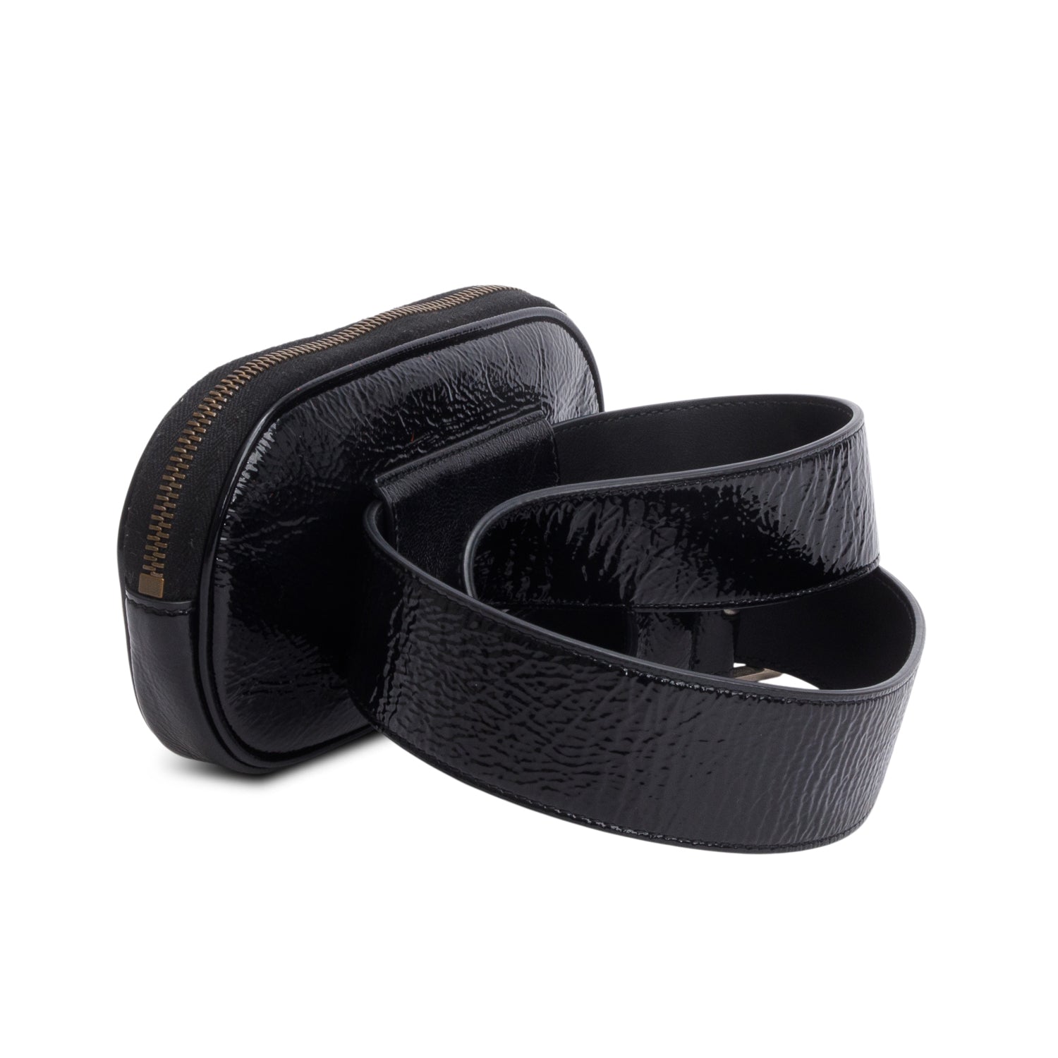 Gucci Black Patent Leather & Yellow Rubber Game Patch Logo Belt Bag, Size 85 34