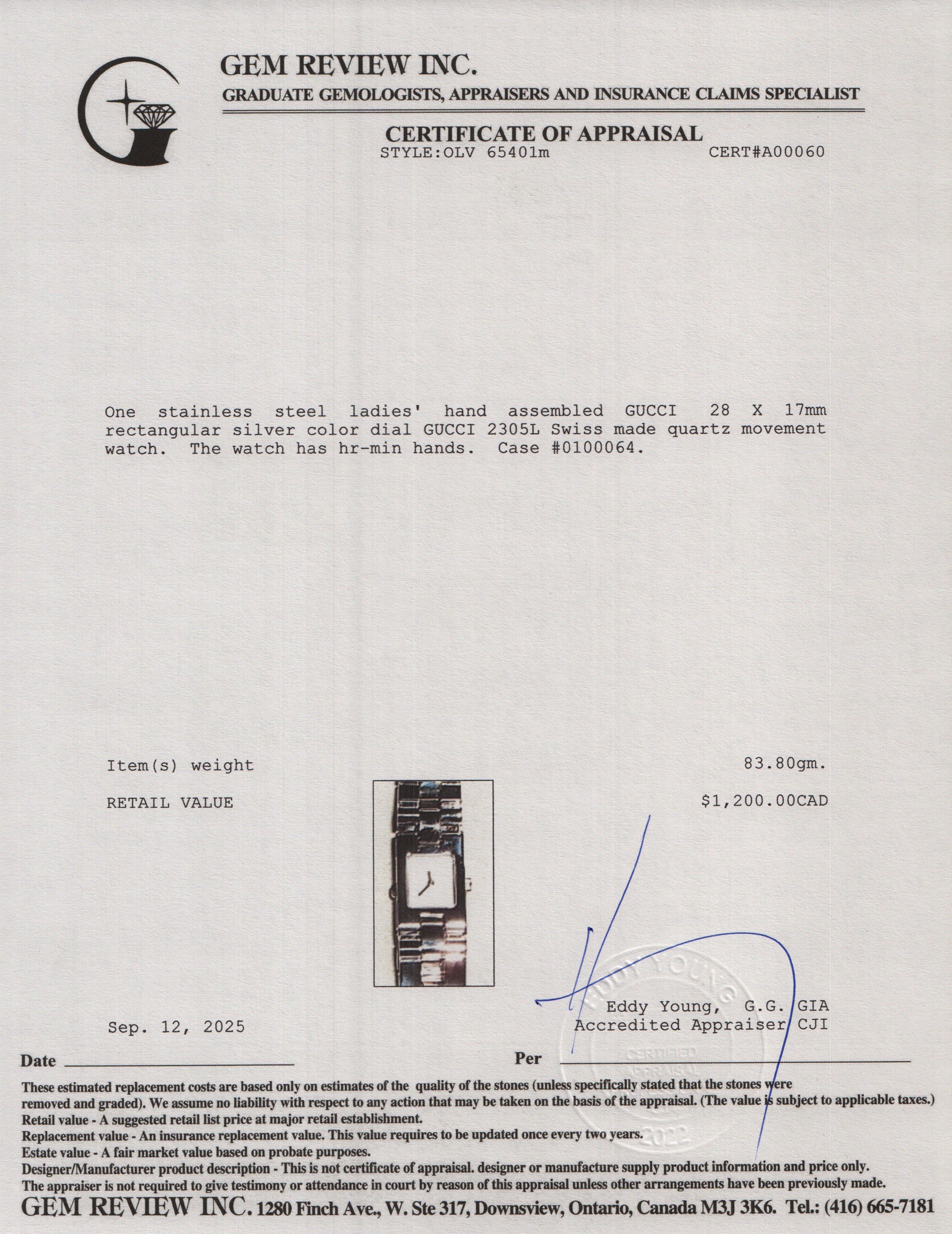 Gucci Stainless Steel 2305 Series Quartz Watch Silver Dial