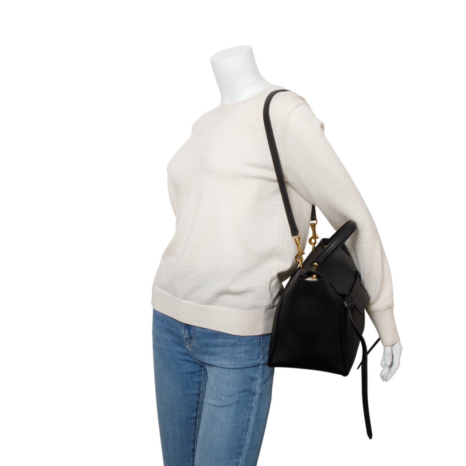Celine Black Grained Leather Mini Belt Bag w/ Strap