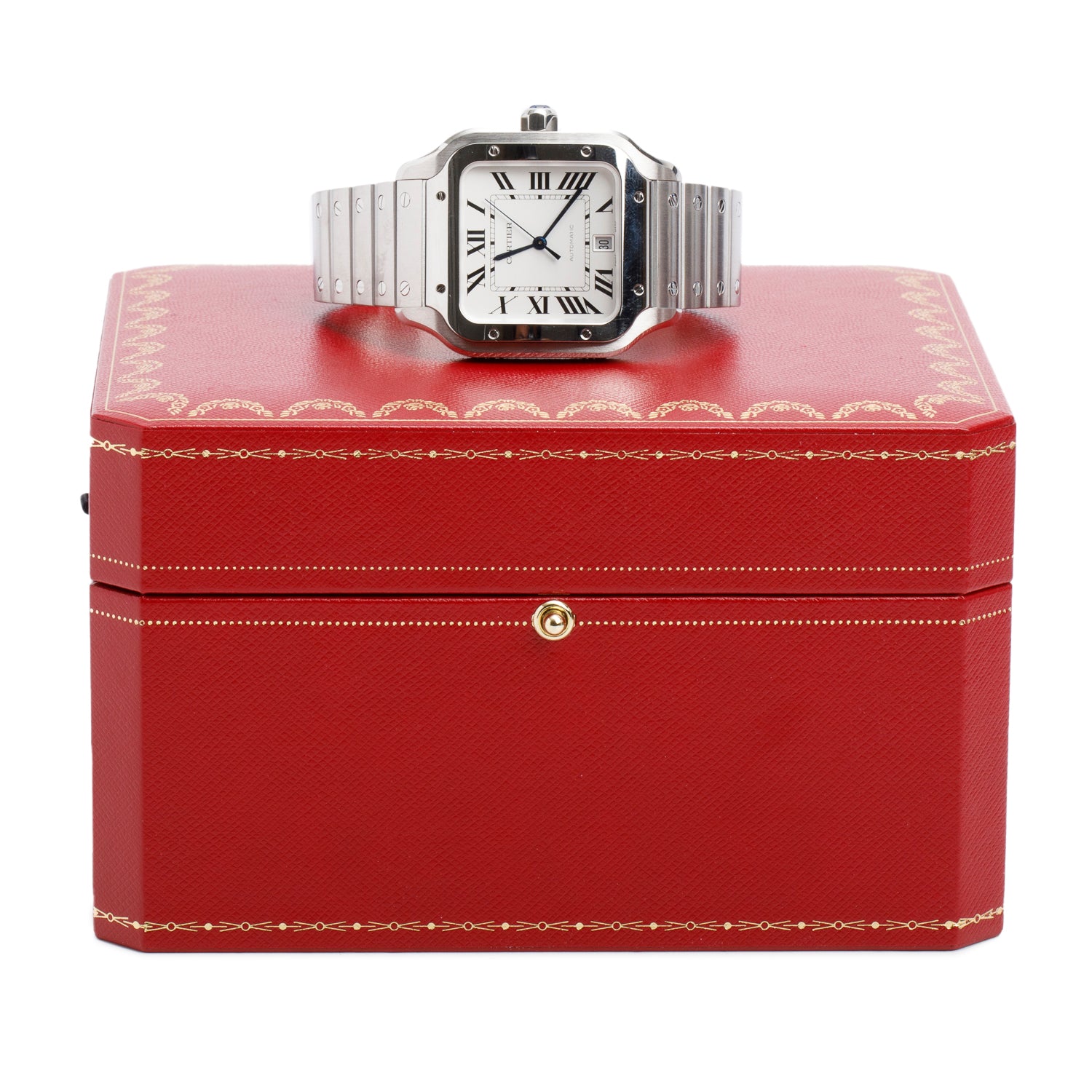 Cartier Stainless Steel Santos de Cartier Automatic Watch, Large Model Silver Dial 4072 w/ Box