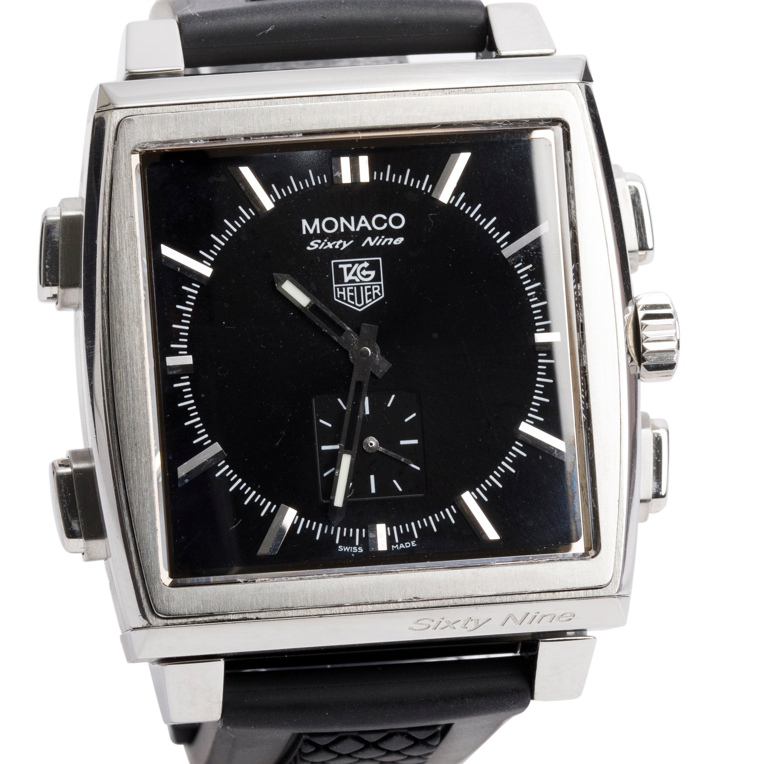 Tag Heuer Stainless Steel Monaco 69 Analog/Digital Flip 40.4 MM Manual Watch Black Dial CW9110-0 w/ Box & Papers