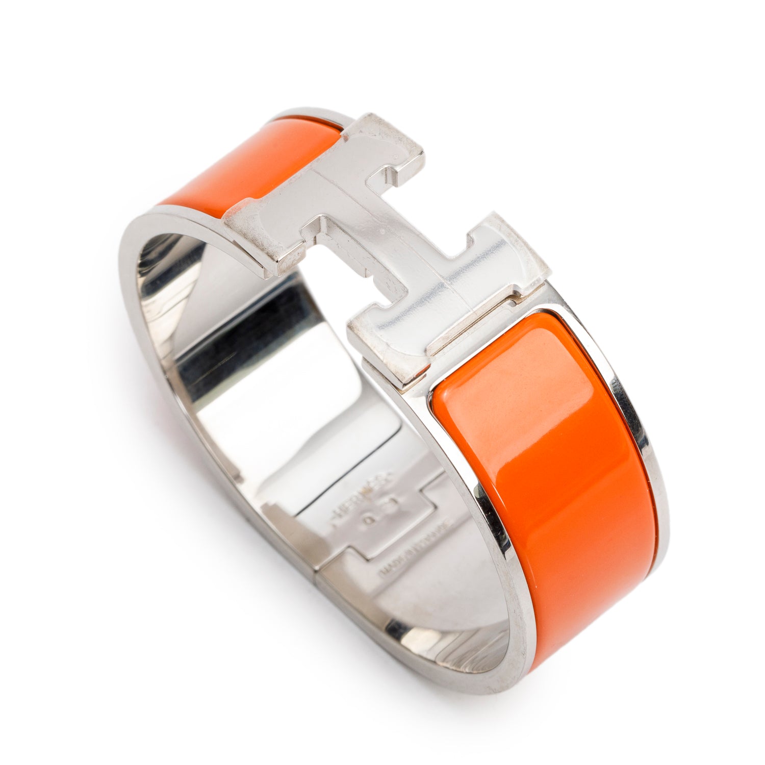 Hermes Palladium-Plated Orange Enamel Clic Clac H Bracelet