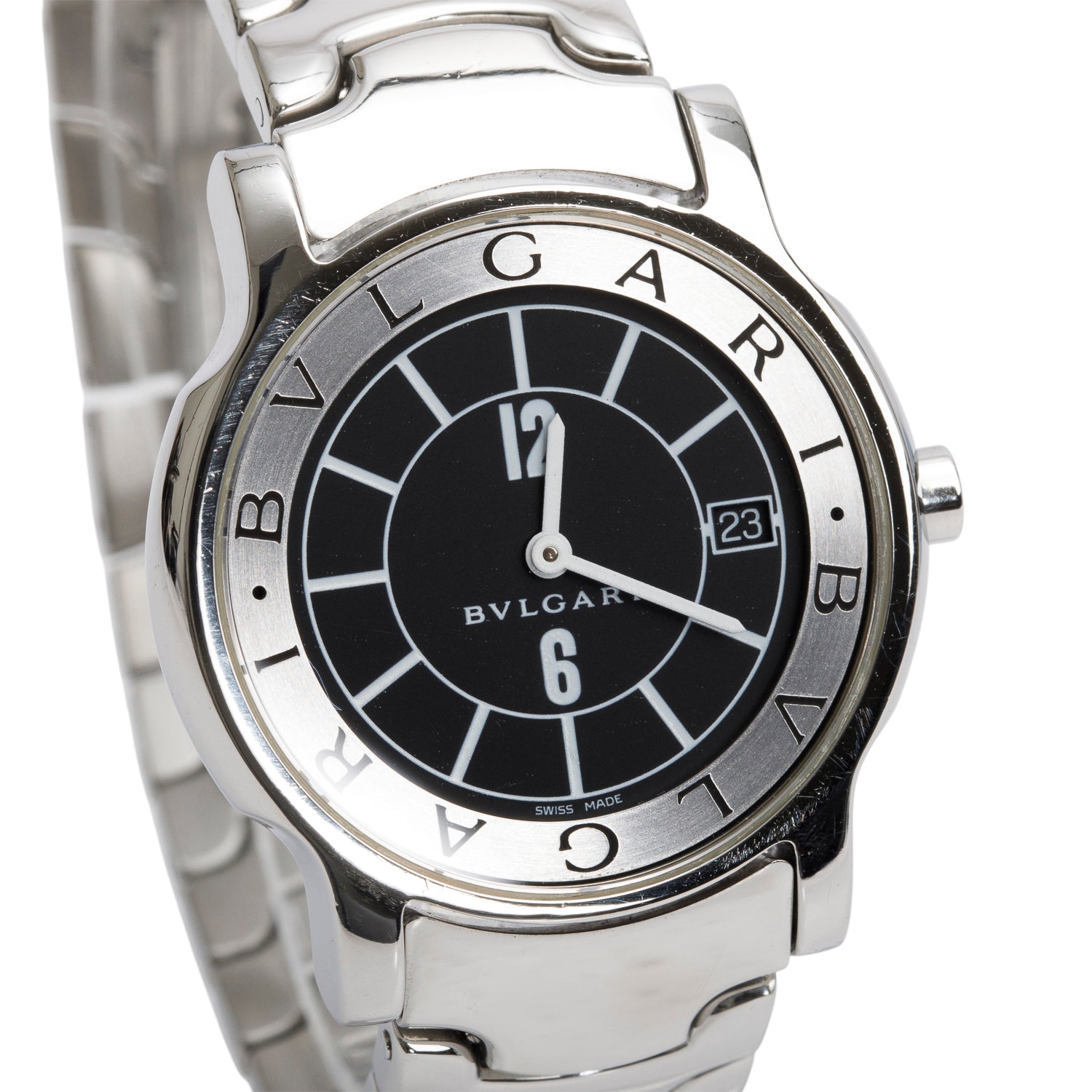 BVLGARI Stainless Steel Solotempo 35 MM Quartz Watch Black Dial