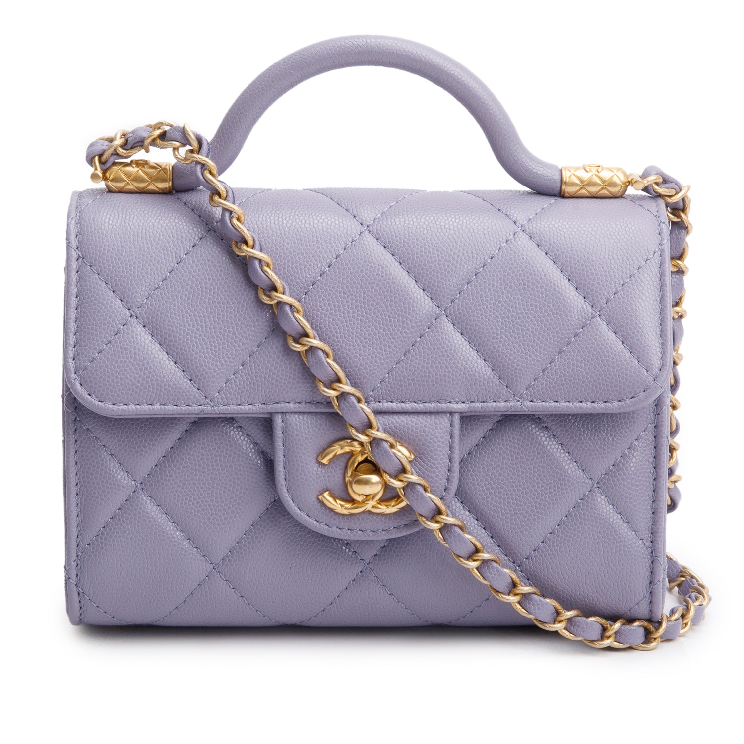 Chanel 2024 Purple Quilted Caviar Leather Mini Top Handle Flap Bag w/ Box & Receipt