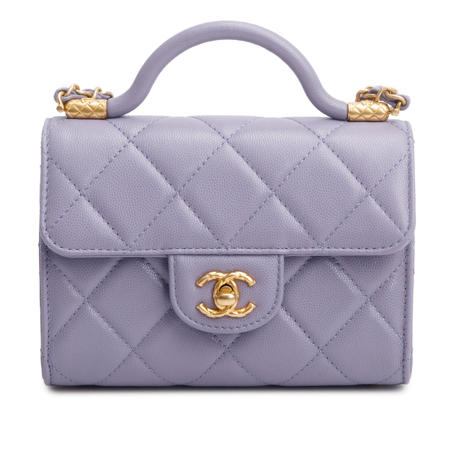 Chanel 2024 Purple Quilted Caviar Leather Mini Top Handle Flap Bag w/ Box & Receipt