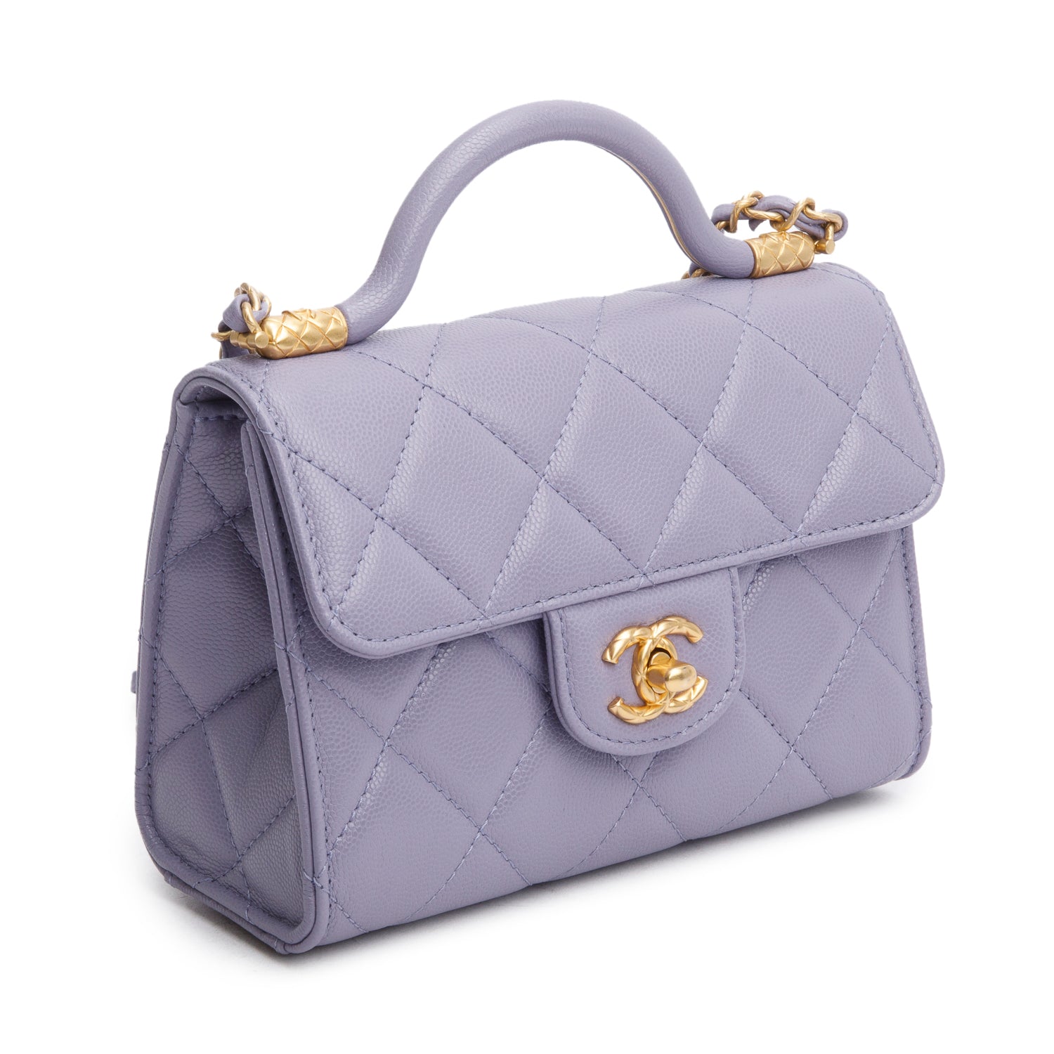 Chanel 2024 Purple Quilted Caviar Leather Mini Top Handle Flap Bag w/ Box & Receipt