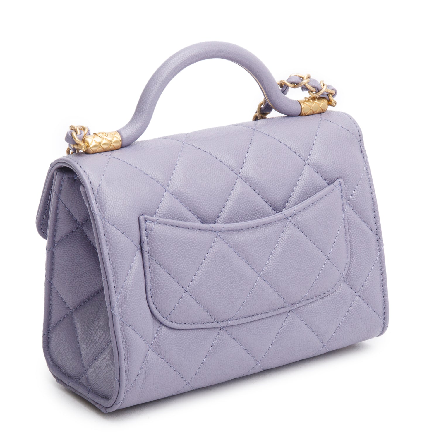 Chanel 2024 Purple Quilted Caviar Leather Mini Top Handle Flap Bag w/ Box & Receipt
