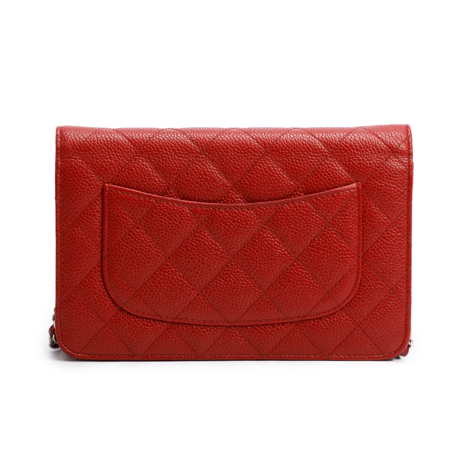 Chanel Red Quilted Caviar Leather Classic Wallet on Chain w/ Authenticity Card & Receipt