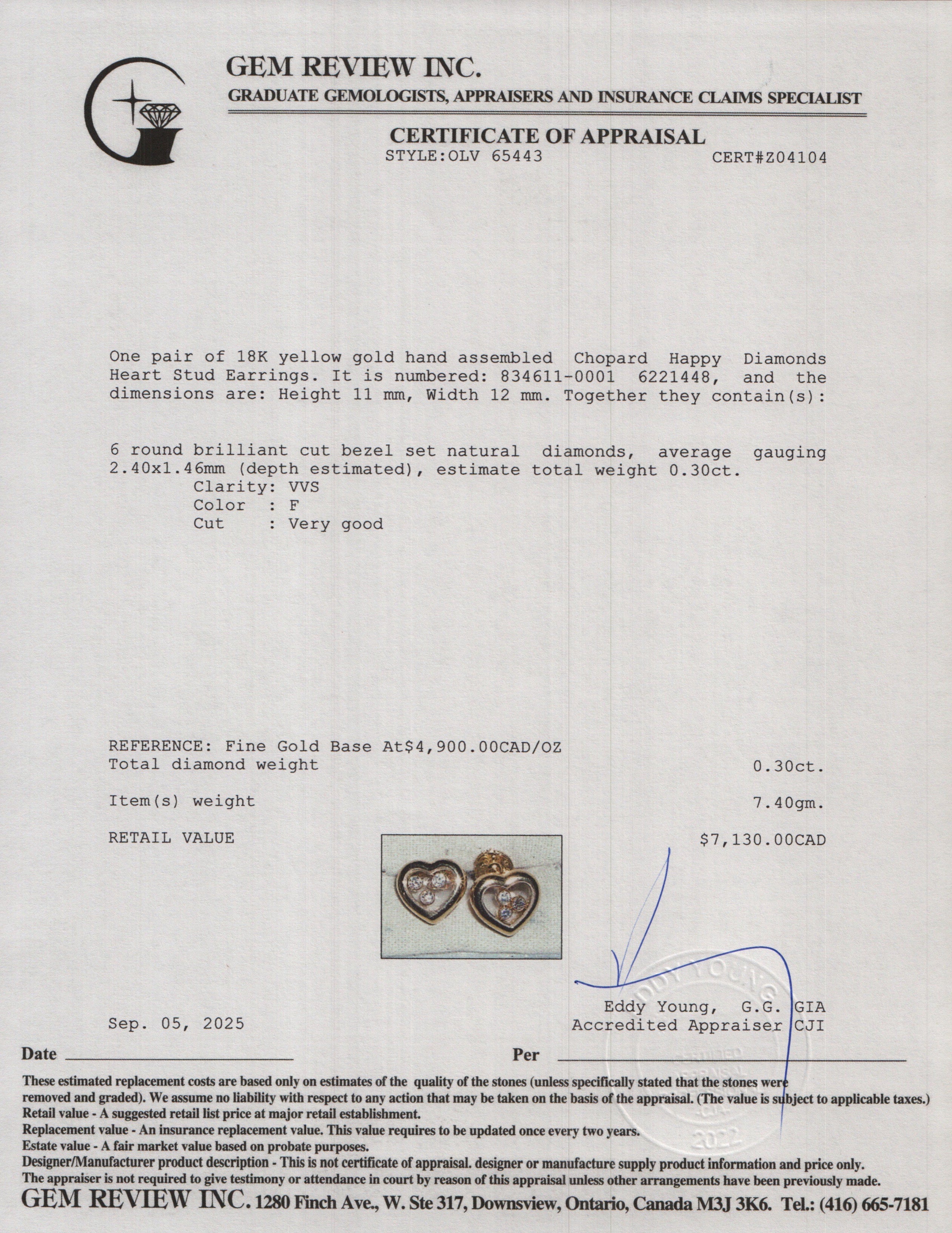 Chopard 18k Yellow Gold Happy Diamonds Heart Stud Earrings