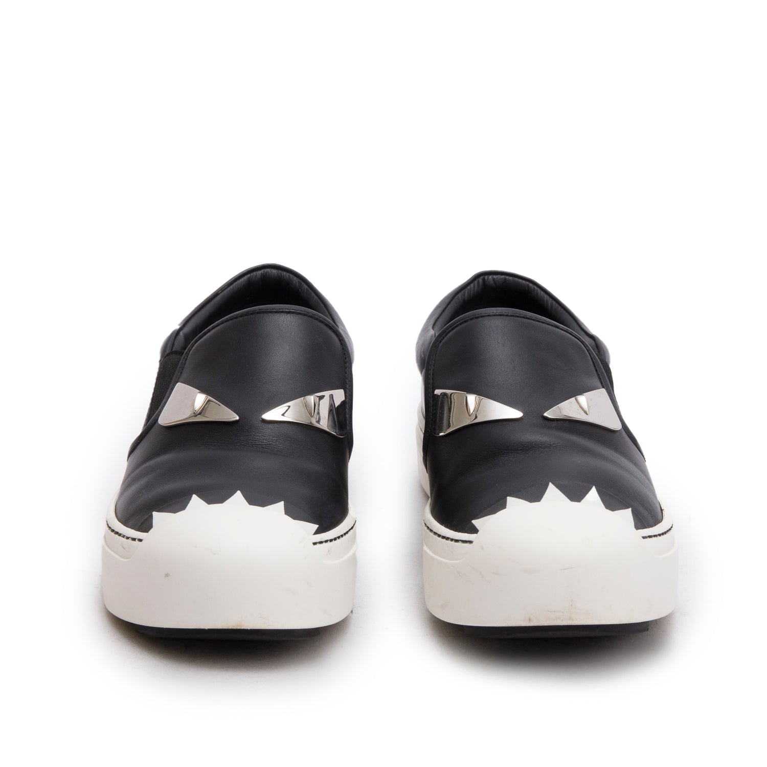 Fendi Black Leather Monster Eye Sneakers, Size 39 w/ Box