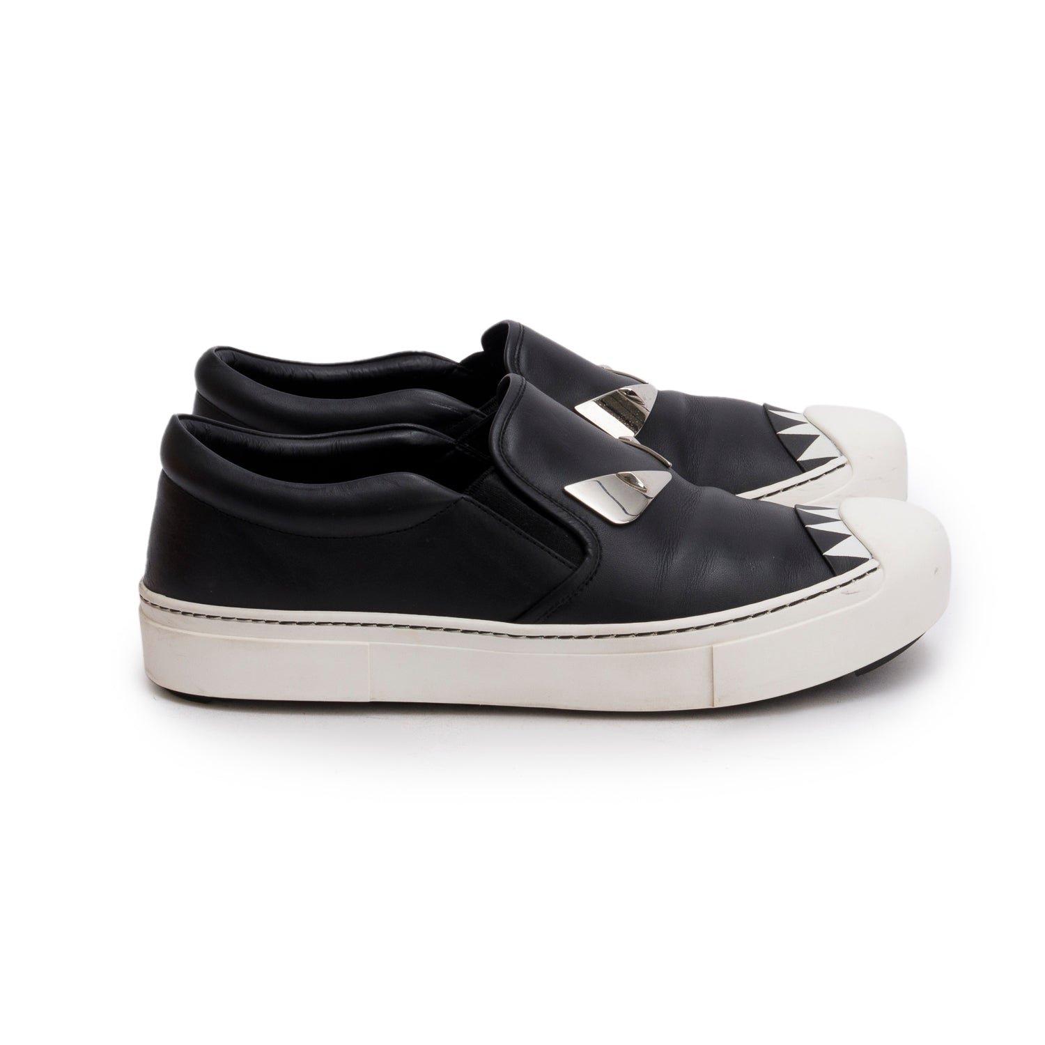 Fendi Black Leather Monster Eye Sneakers, Size 39 w/ Box