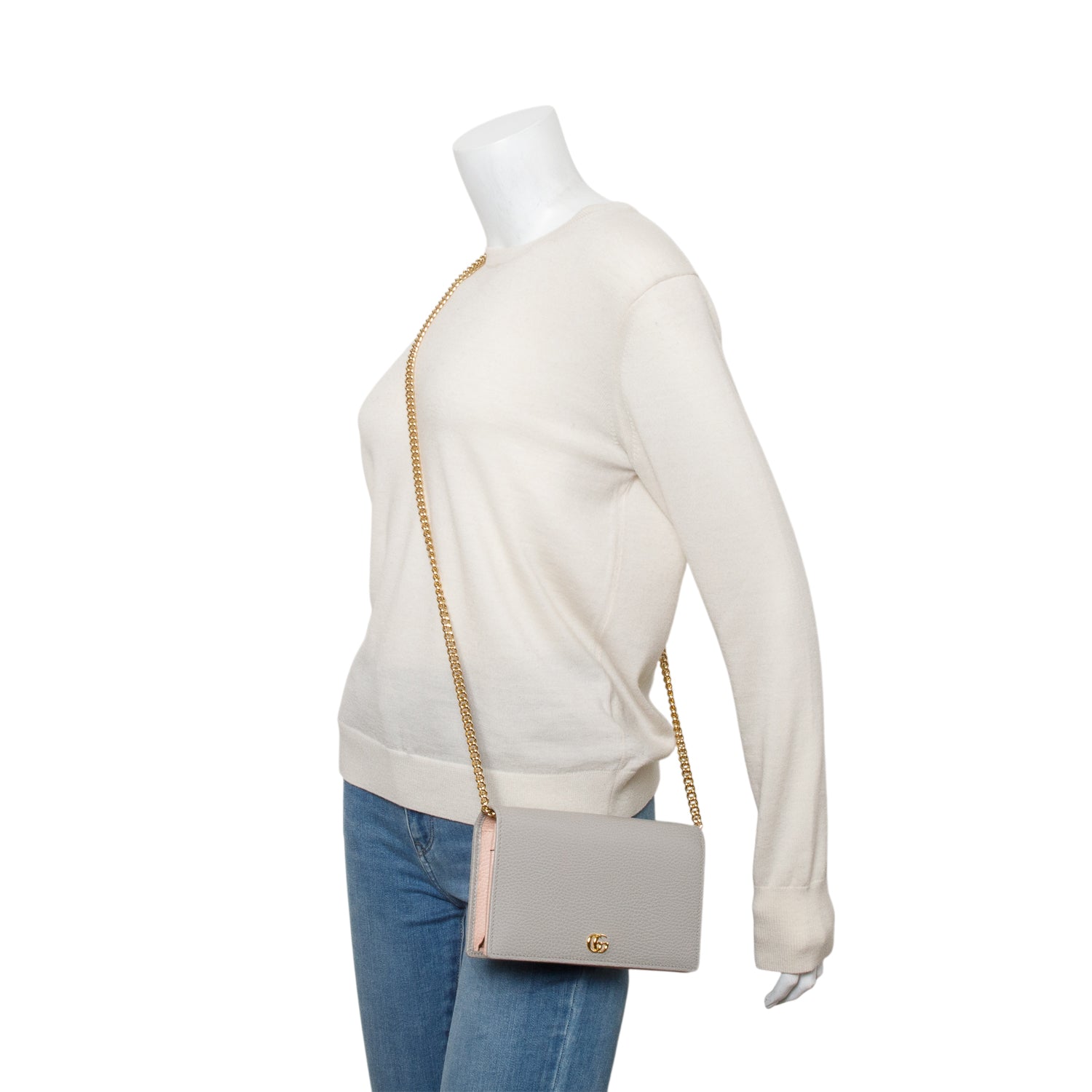 Gucci Grey/Pink Mini GG Marmont Chain Wallet w/ Box