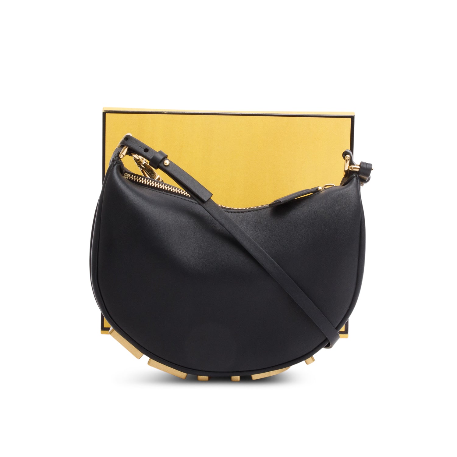 Fendi 2024 Black Vitello Grace Leather Mini Fendigraphy Hobo Bag w/ Box & Strap