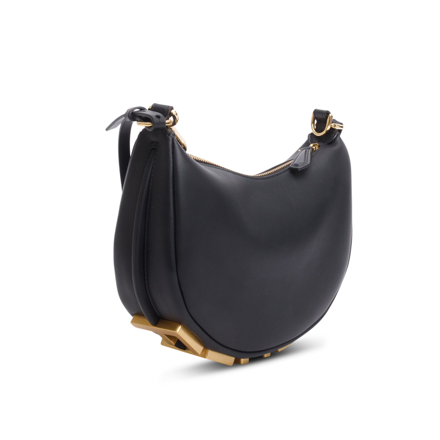 Fendi 2024 Black Vitello Grace Leather Mini Fendigraphy Hobo Bag w/ Box & Strap