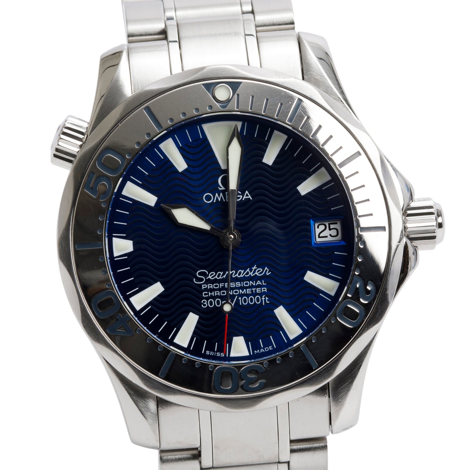 Omega Stainless Steel Seamaster Diver 300M 36 MM Automatic Watch Blue Dial w/ Carry Case & Papers