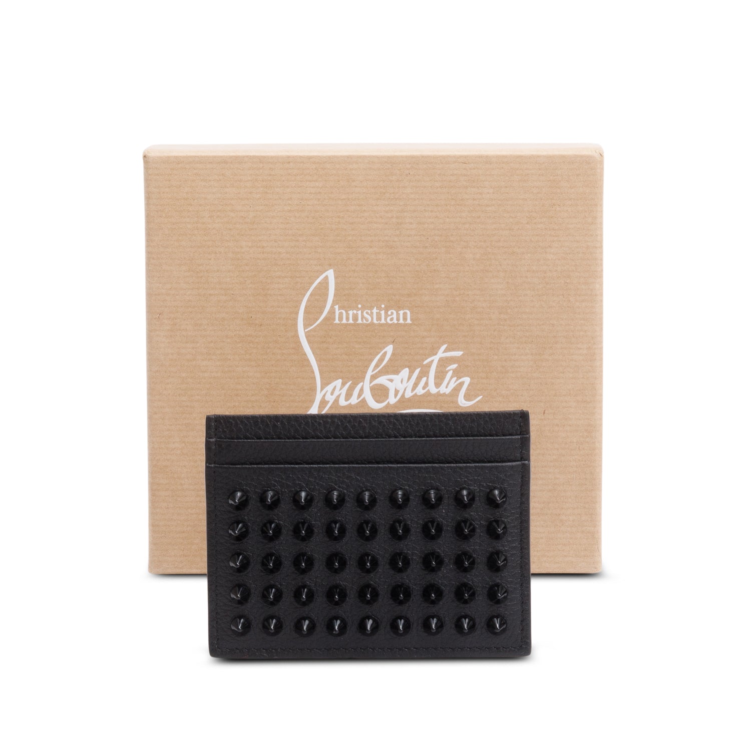 Christian Louboutin Black Calf Leather Spikes Kios Card Holder w/ Box